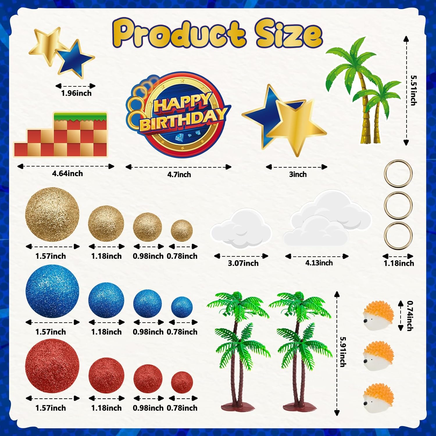 GZDUCK 30Pcs Blue Hedgehog Cake Toppers for Kids Birthday Party
