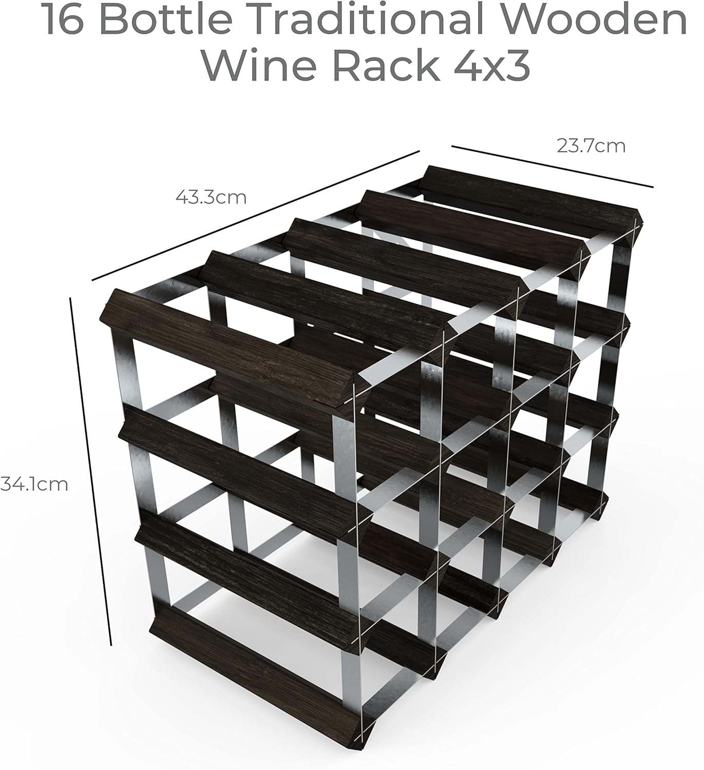 RTA Freestanding Wine Rack 16 Bottles Black Ash Pine
