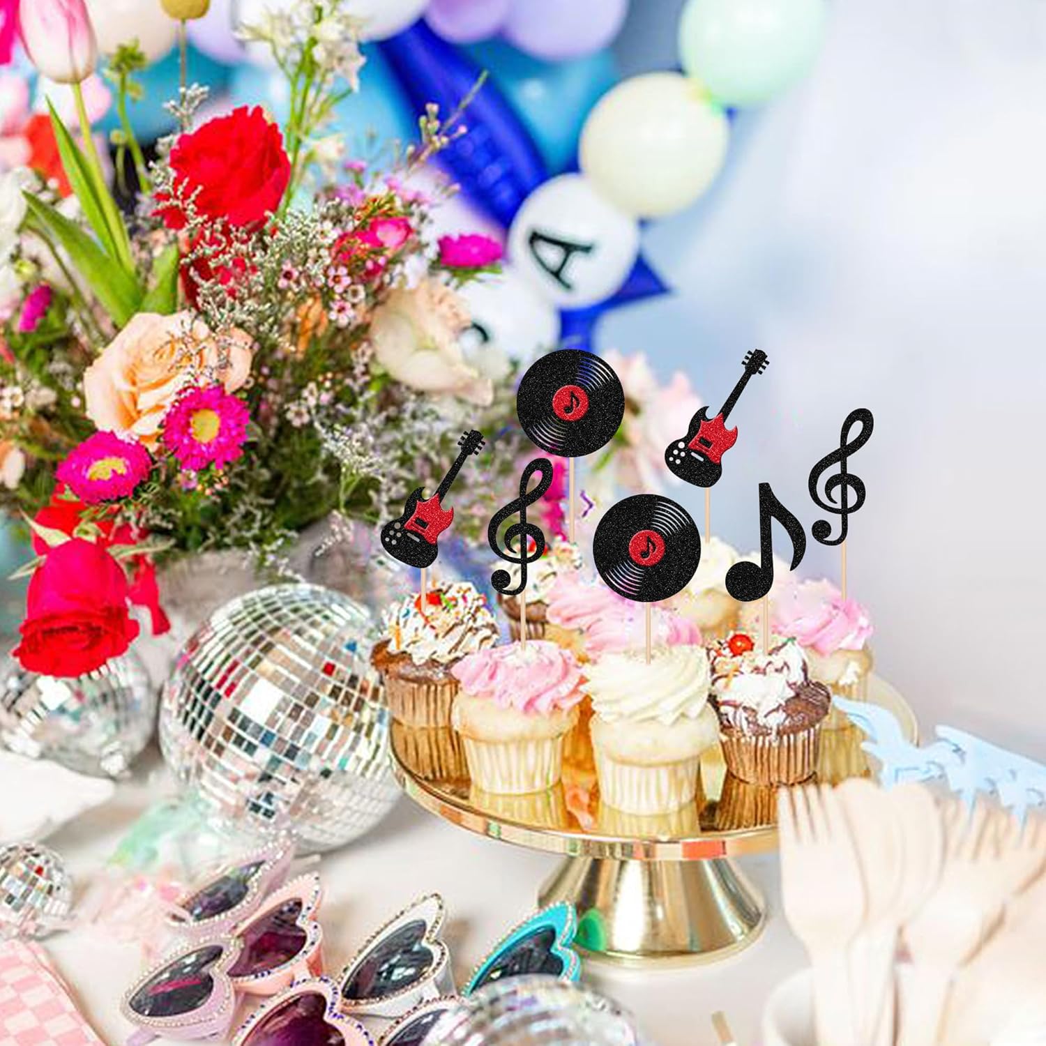 ZHUOWEISM 24PCS Music Notes Cupcake Toppers 1