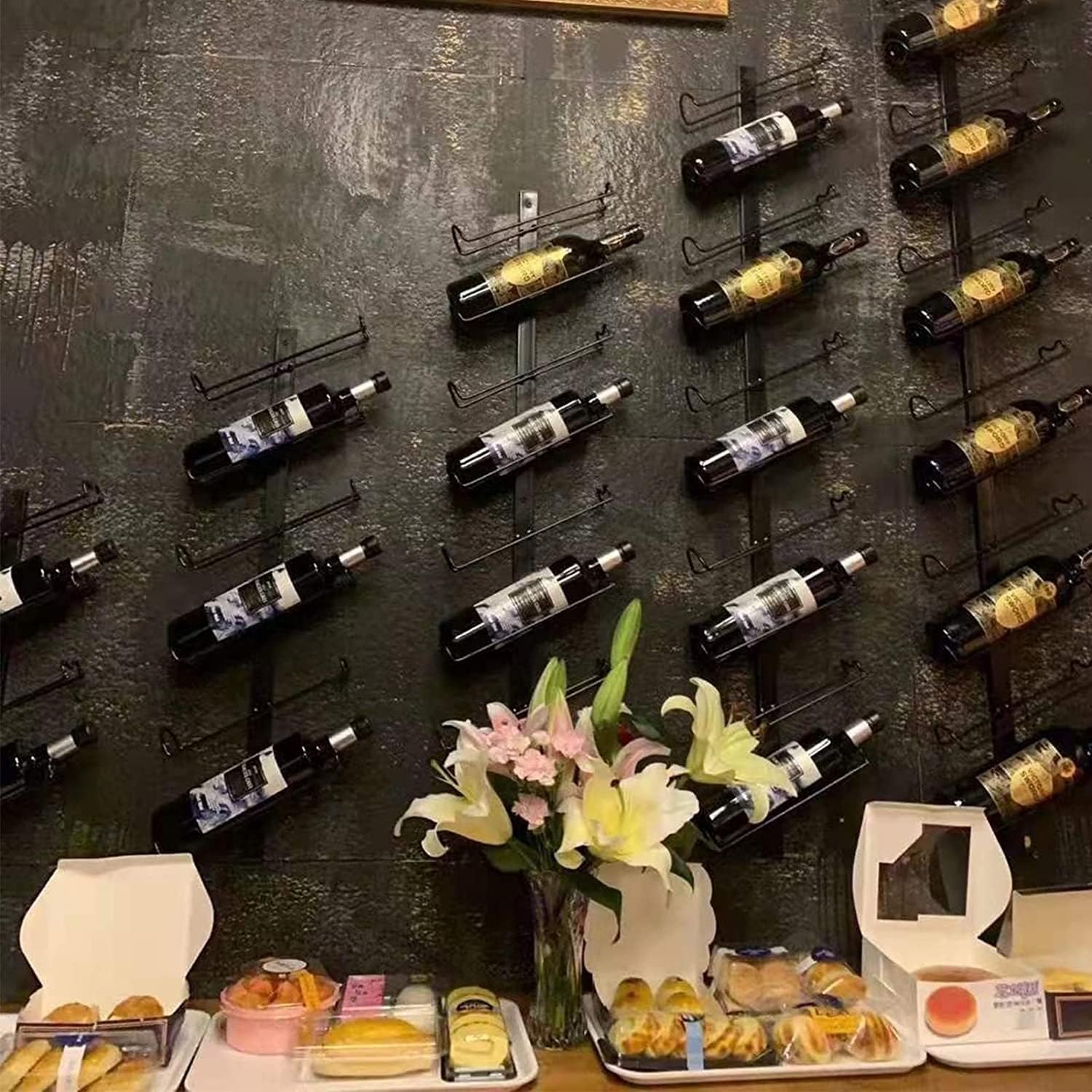 Wall-Mounted Wine Rack with 5 Sizes and Wrought Iron Design