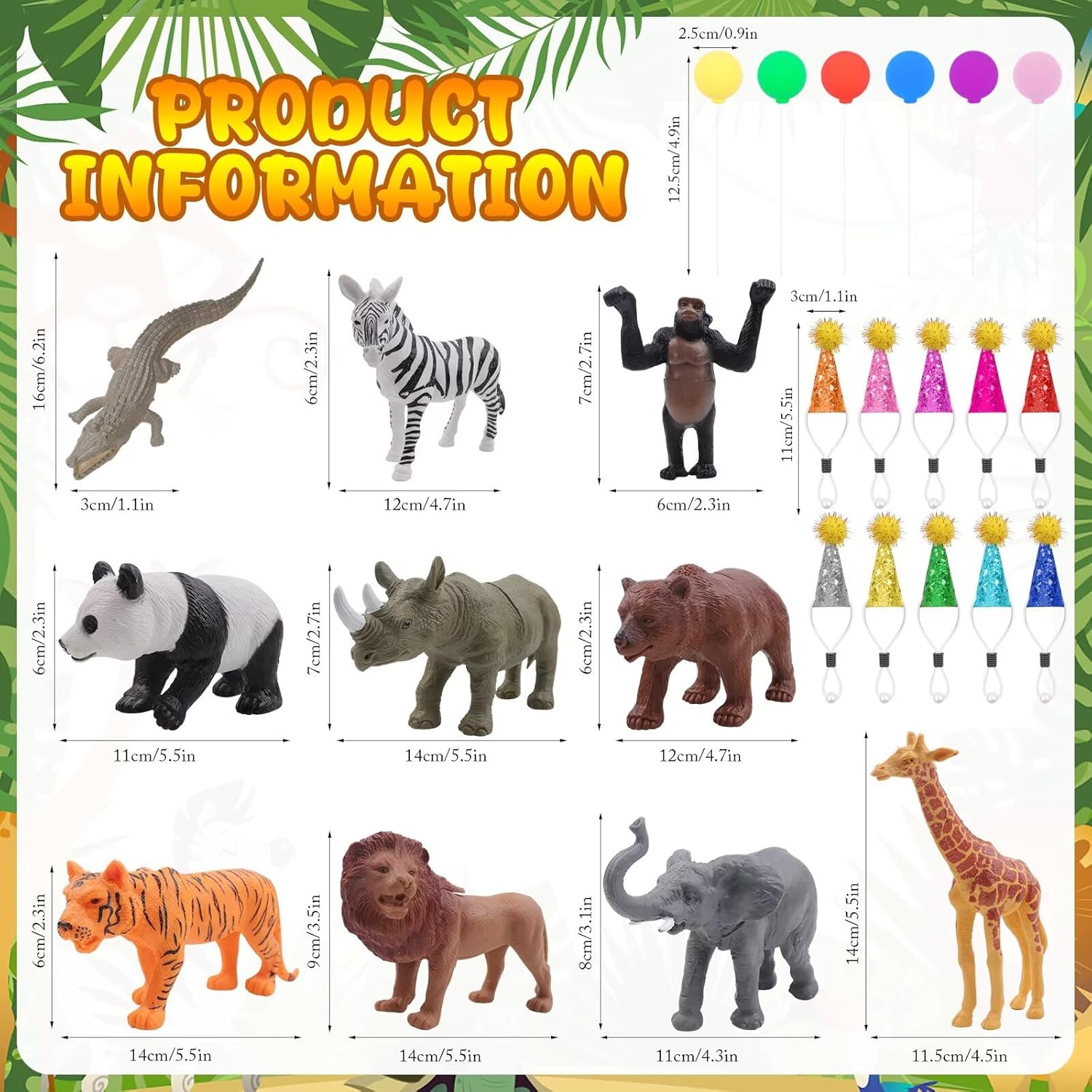 26 Piece Jungle Animal Cake Toppers Decor Set