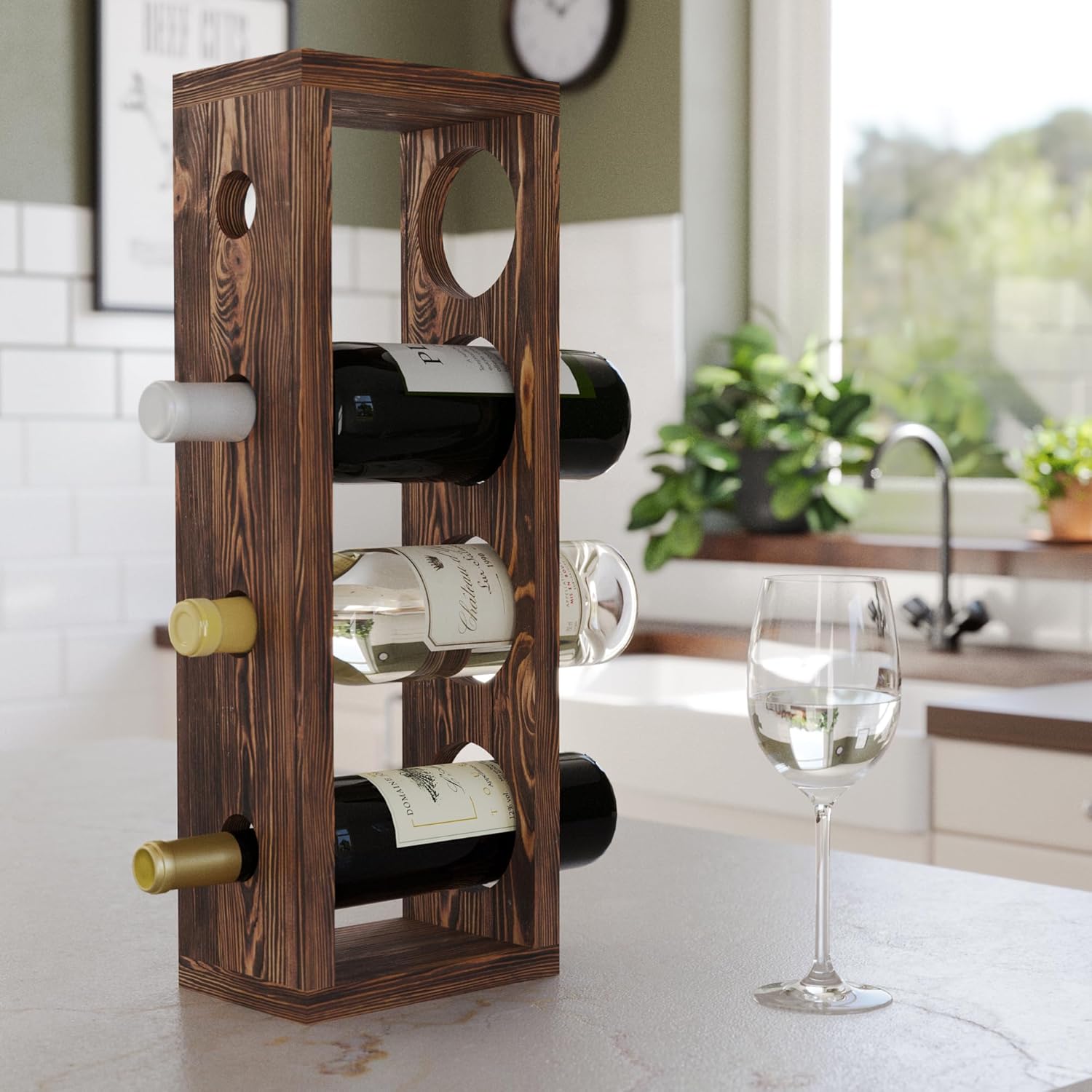 Rustic State Wall-Mounted Wine Rack for 4 Bottles -Walnut