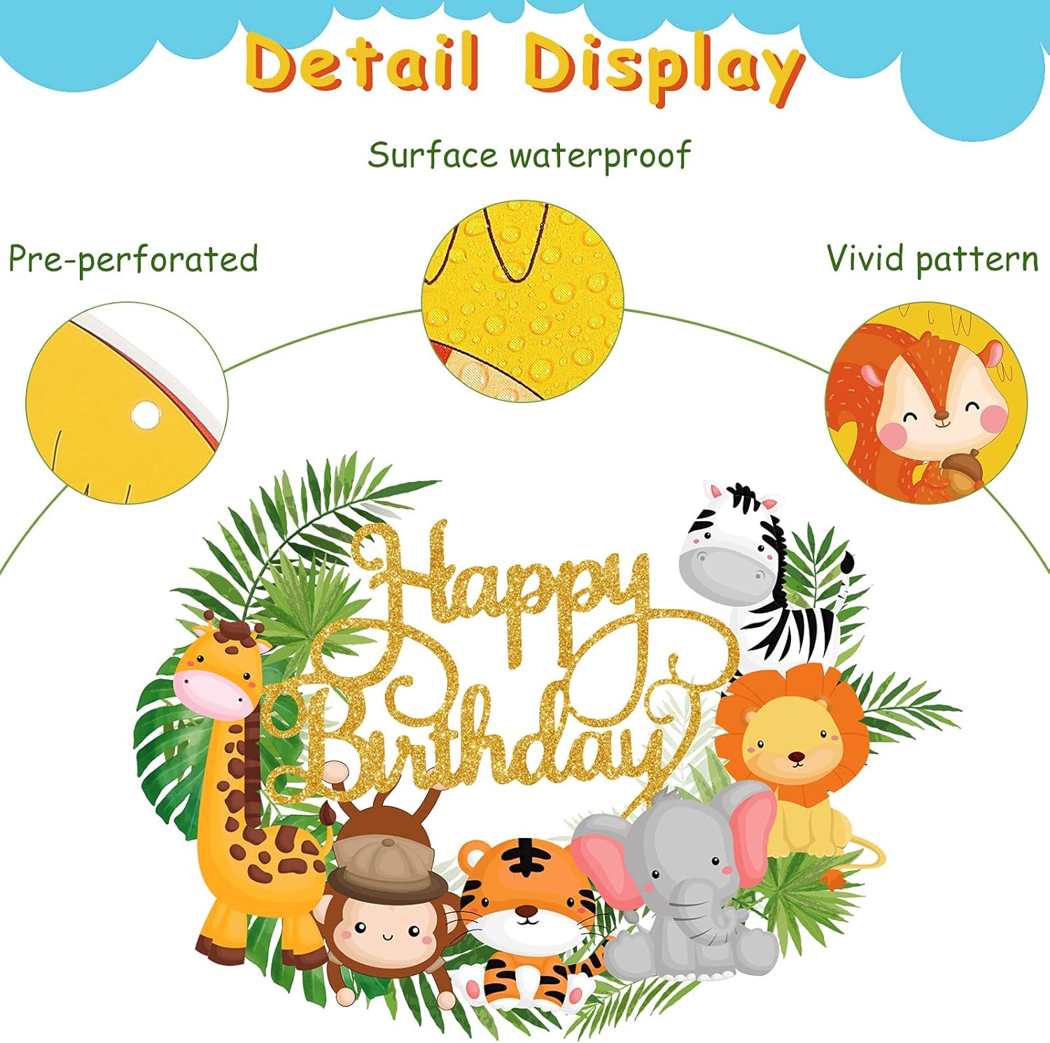 Clabby 2 Pieces Jungle Animals Birthday Banner Cupcake Topper