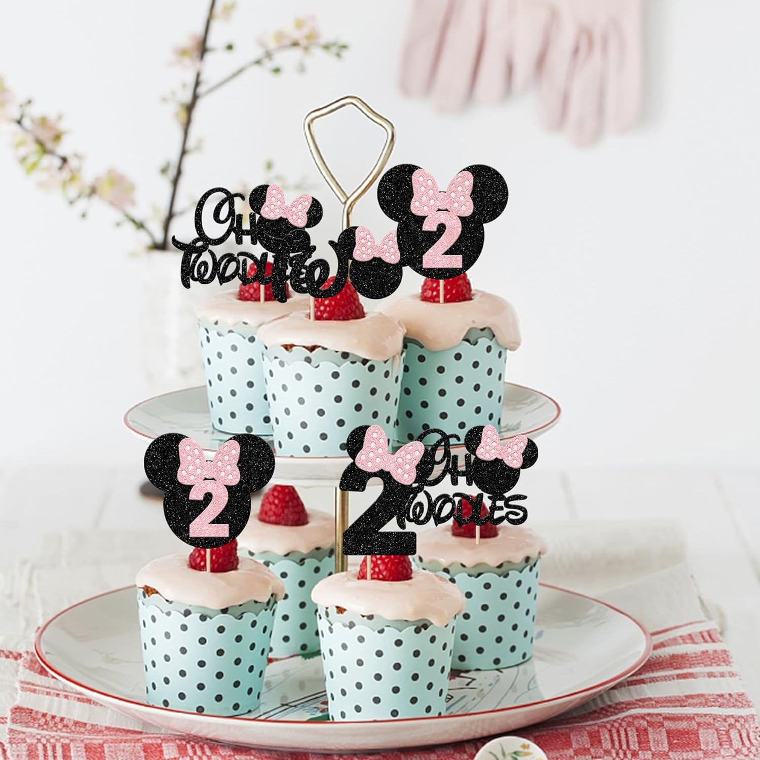 Rsstarxi 24 Pack Pink Bow Mouse Cupcake Toppers