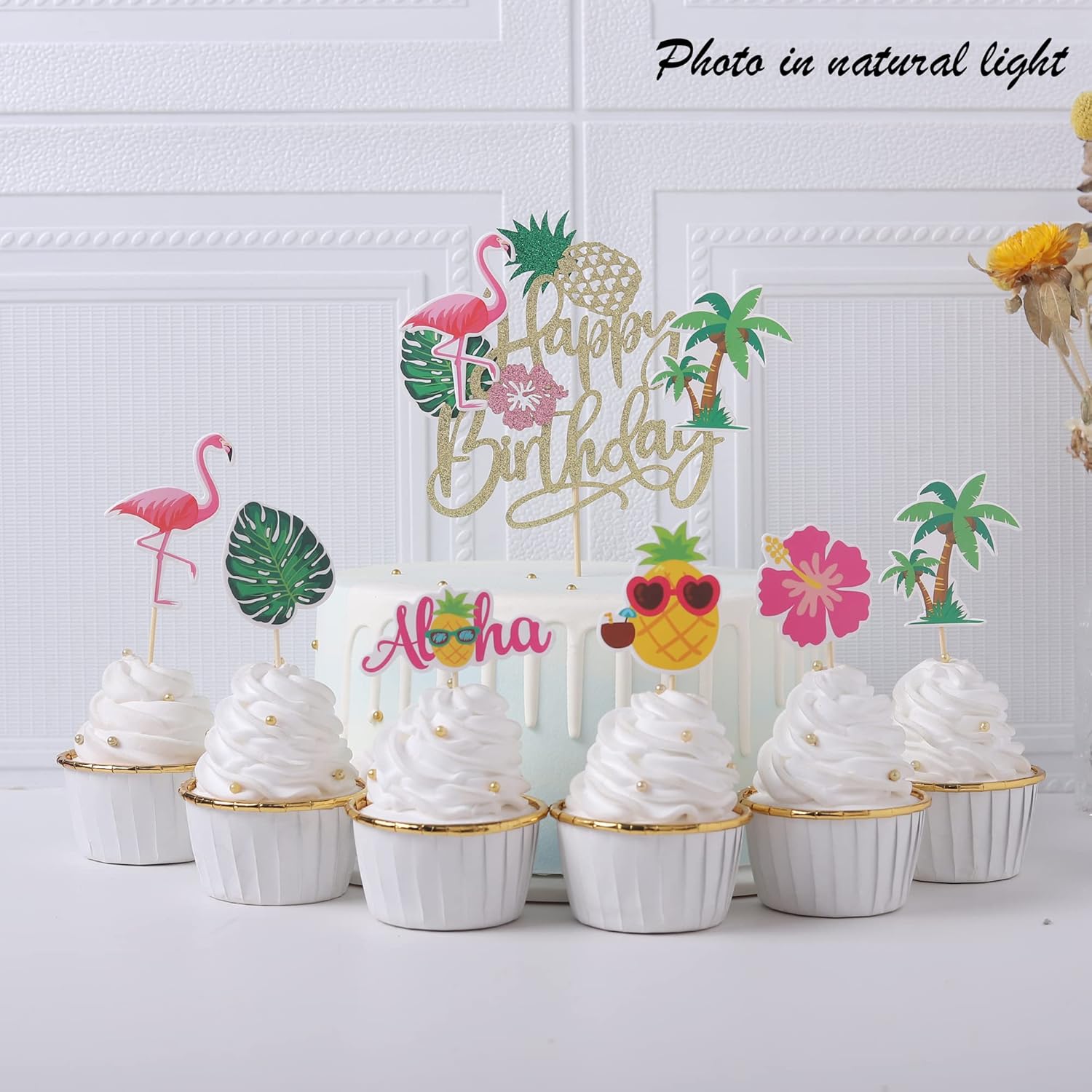 25 PCS Tropical Luau Cupcake Toppers Decorations