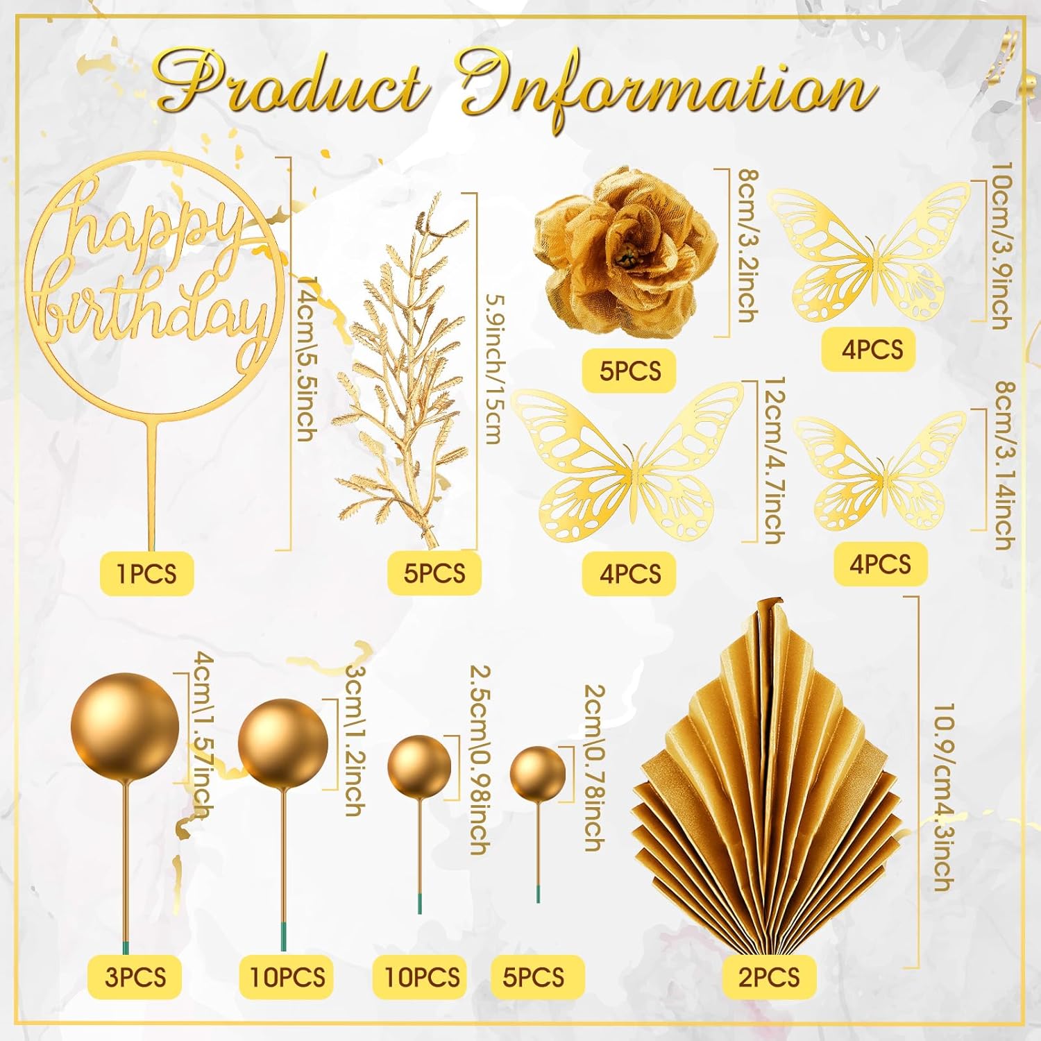 Shimeyao 52 Pcs Gold Cake Decorations Boho Style