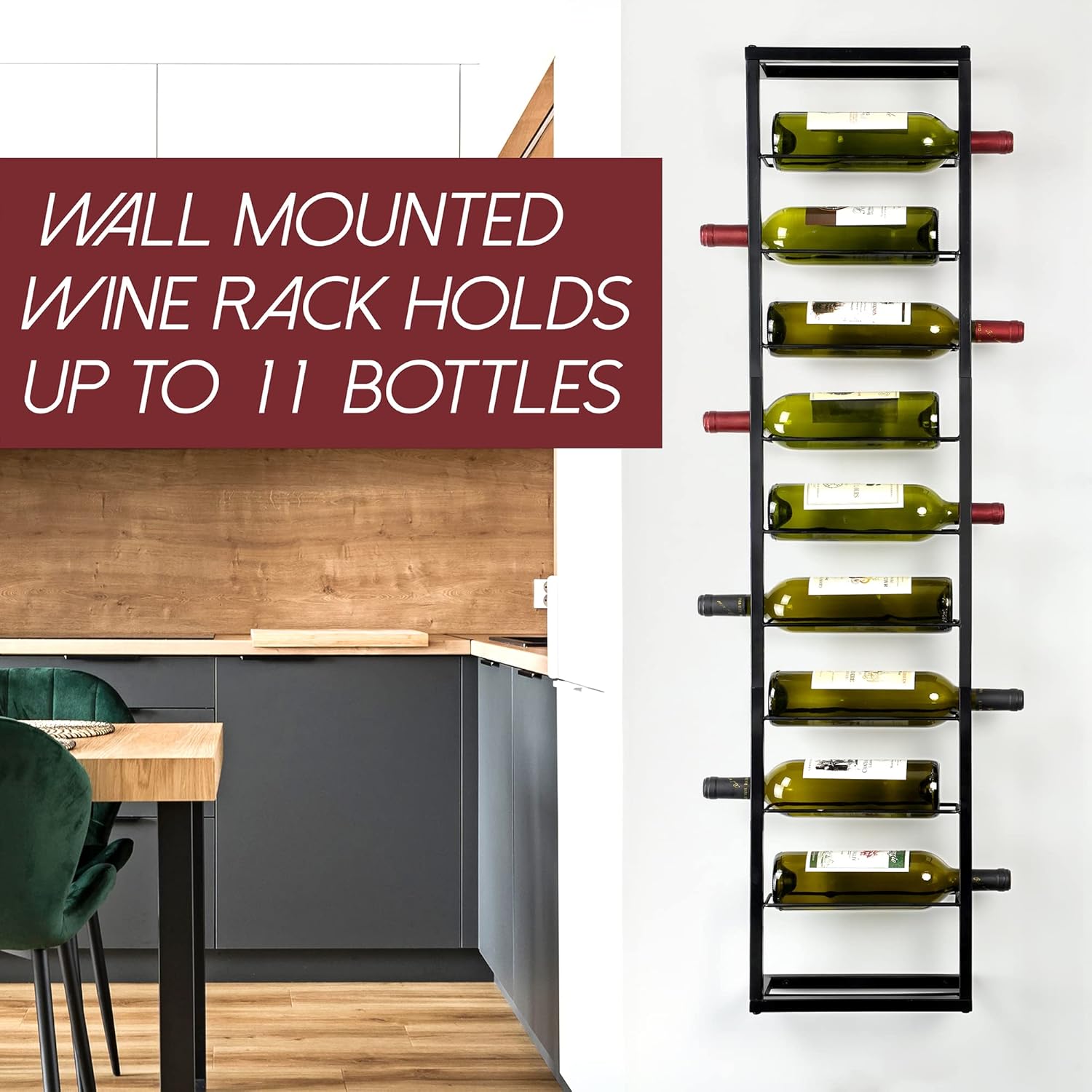 YANGSHUO Wall-Mounted Wine Rack for 10 Bottles - 4ft Vertical Organizer