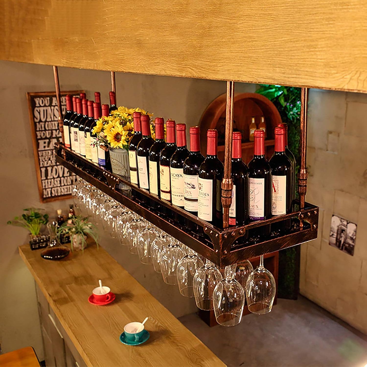 Adjustable Bronze Wine Rack with Guardrail