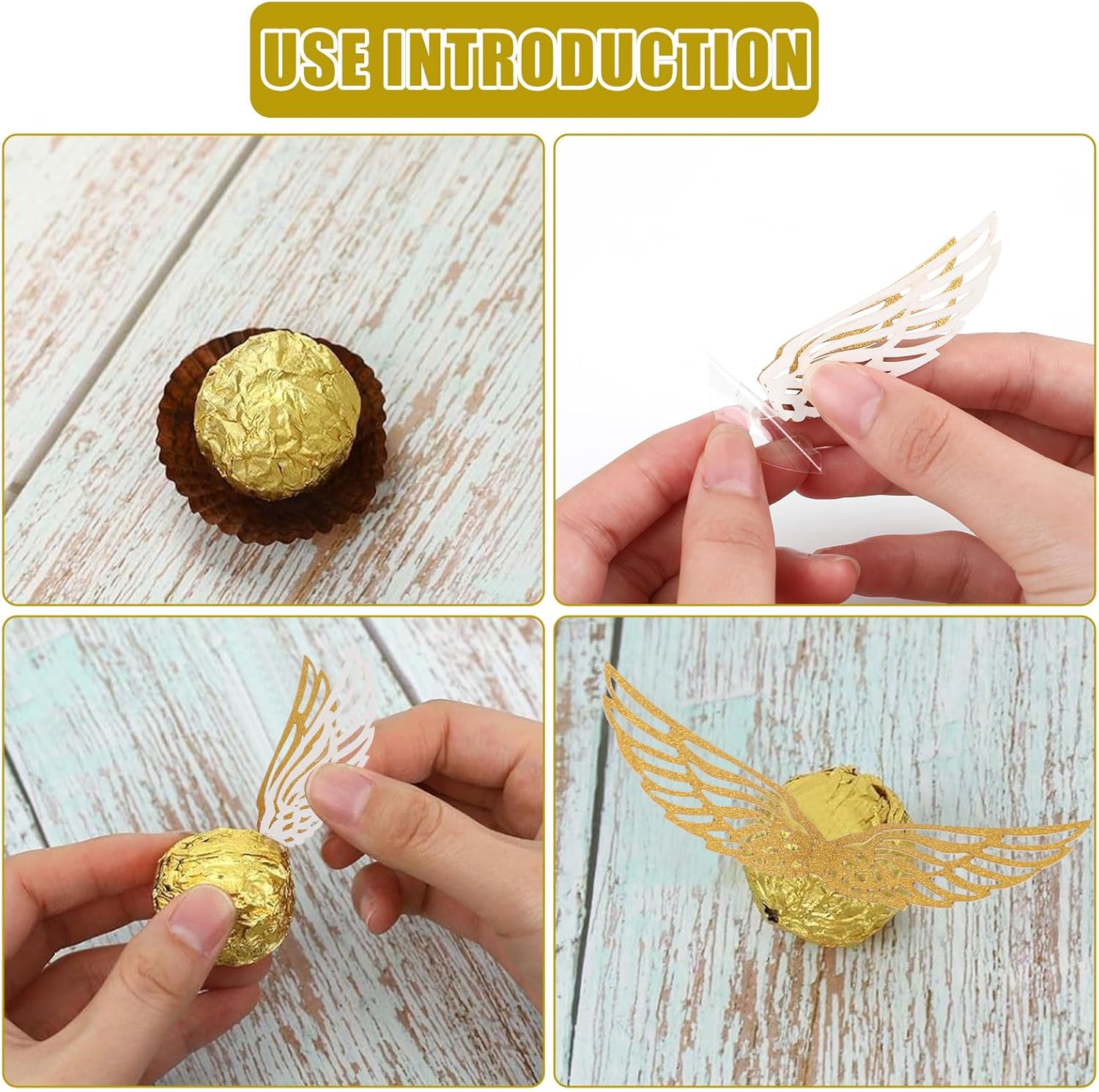 CCINEE 50 Pcs Gold Glitter Wing Cupcake Toppers for Themed Parties