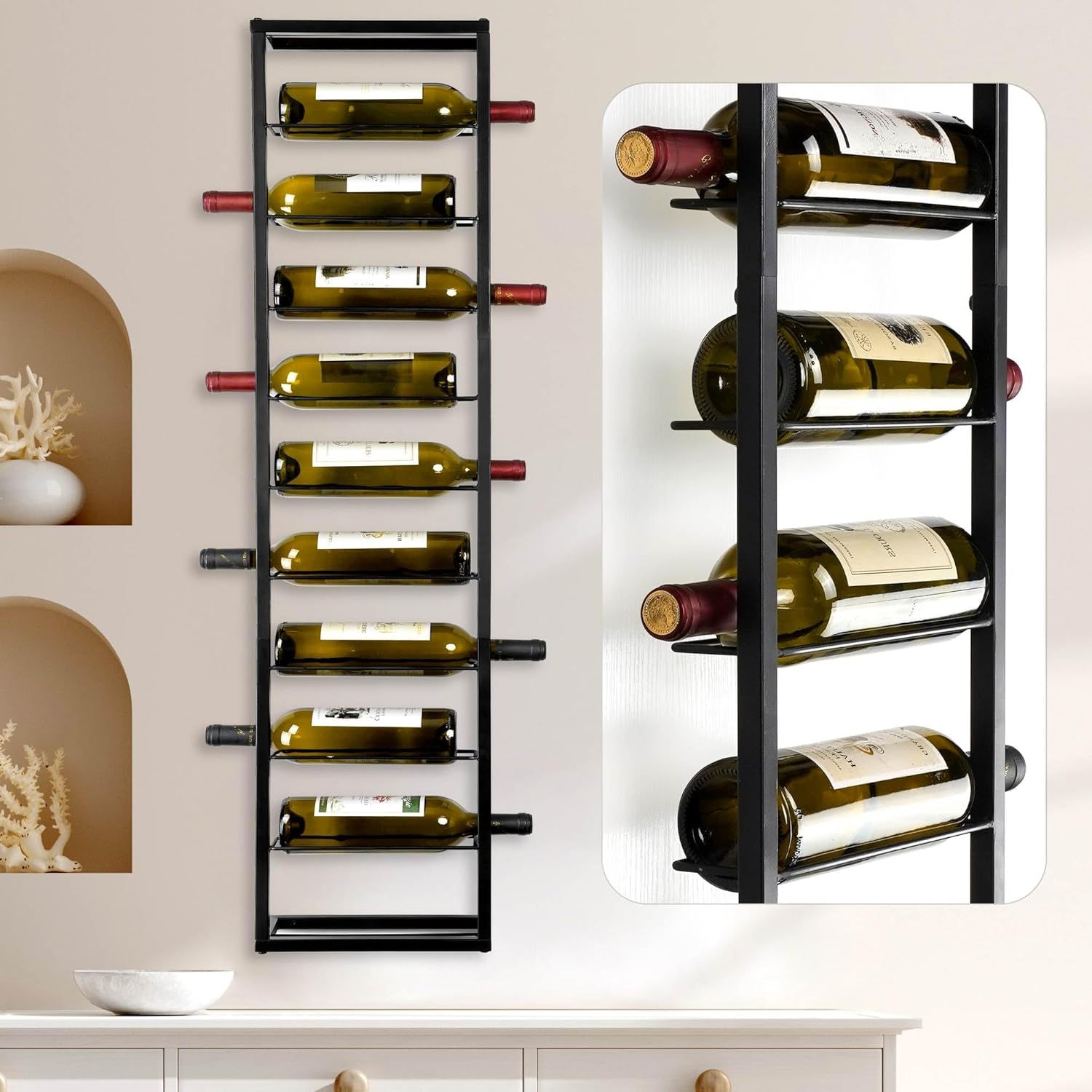 FLstudio Wall Wine Rack 10 Bottle Holder Organizer Display