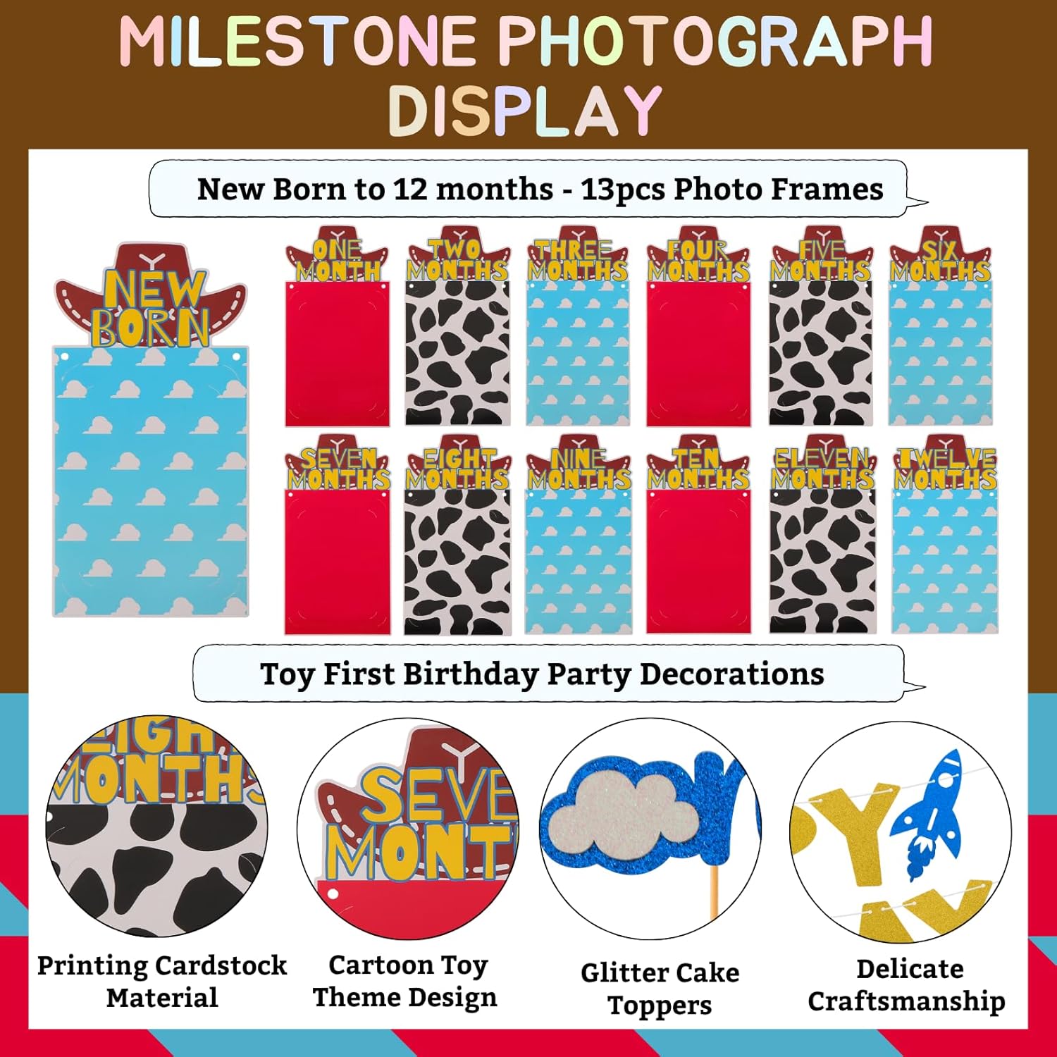 RANERVZ Western Cowboy Birthday Decorations with 24pcs Cake Toppers