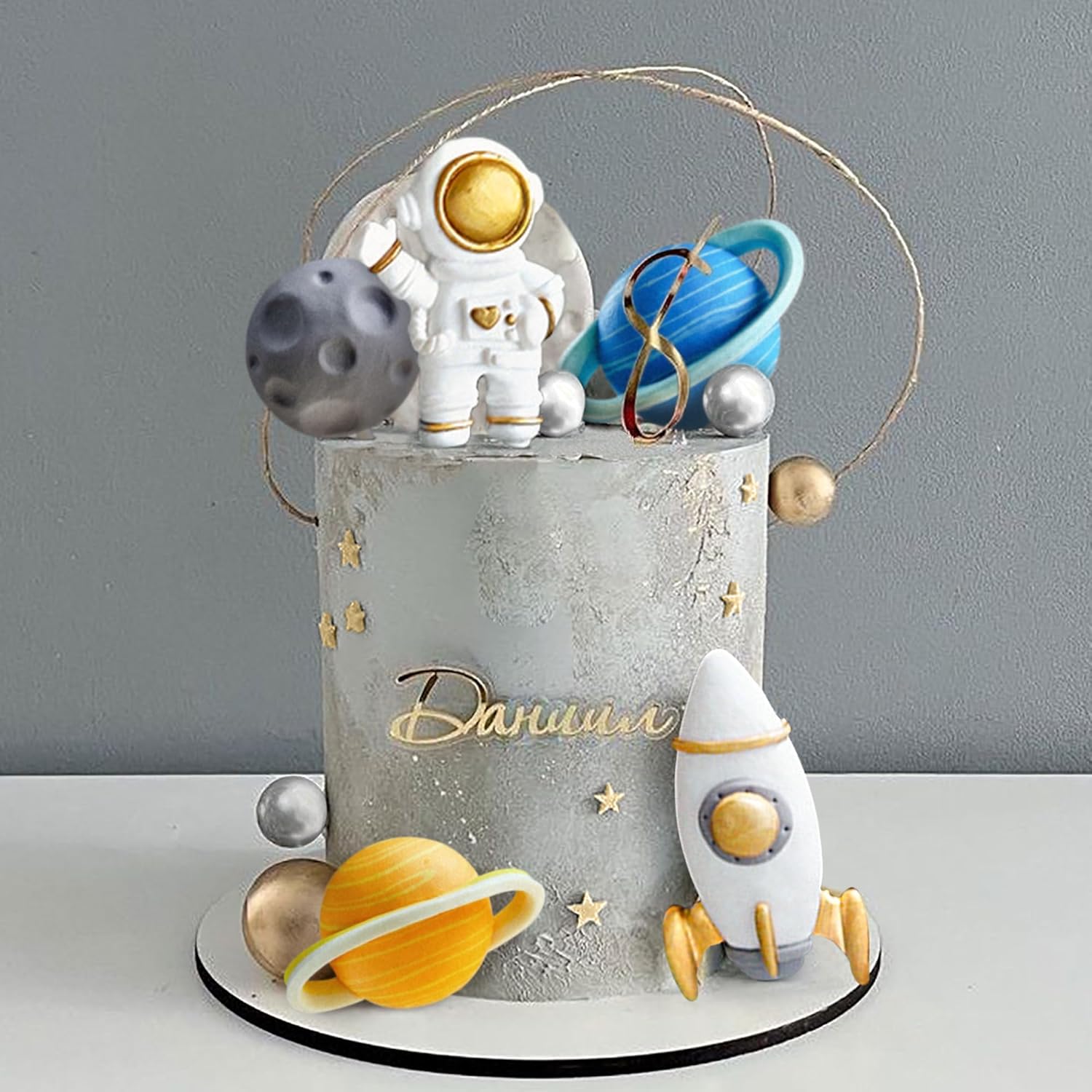 Space Cake Toppers with Astronaut Rocket Planets