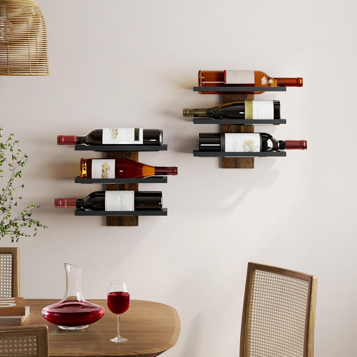 Hoctieon 3 Tier Wall Wine Rack Set - Rustic Brown