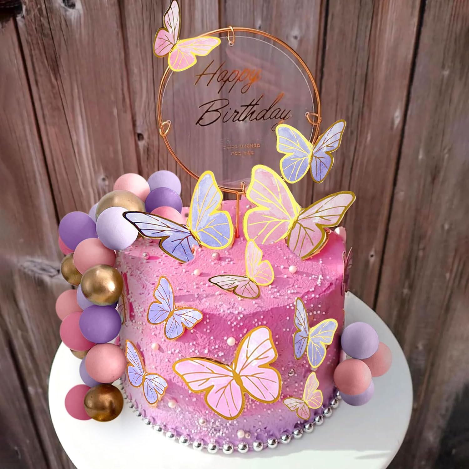 47PCS Purple Pink Butterfly Cake Toppers Set