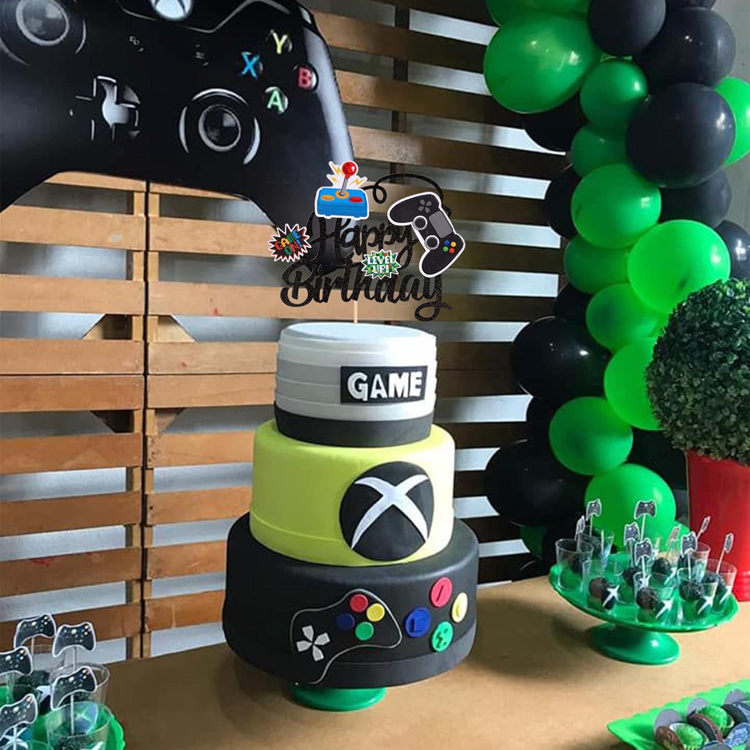 ZHUOWEISM Video Game Cake Topper Glitter GamePad Birthday Decoration