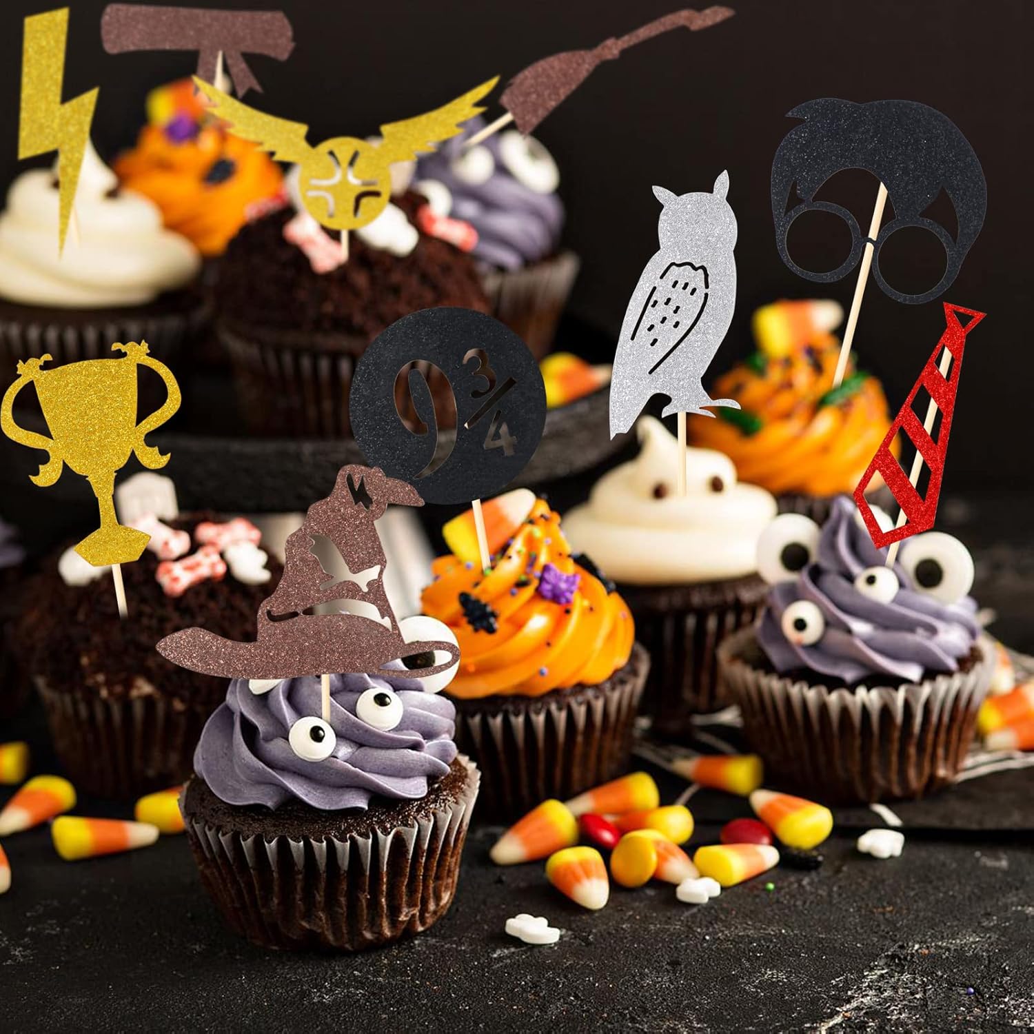 CCINEE 40Pc Wizard Glitter Cupcake Toppers