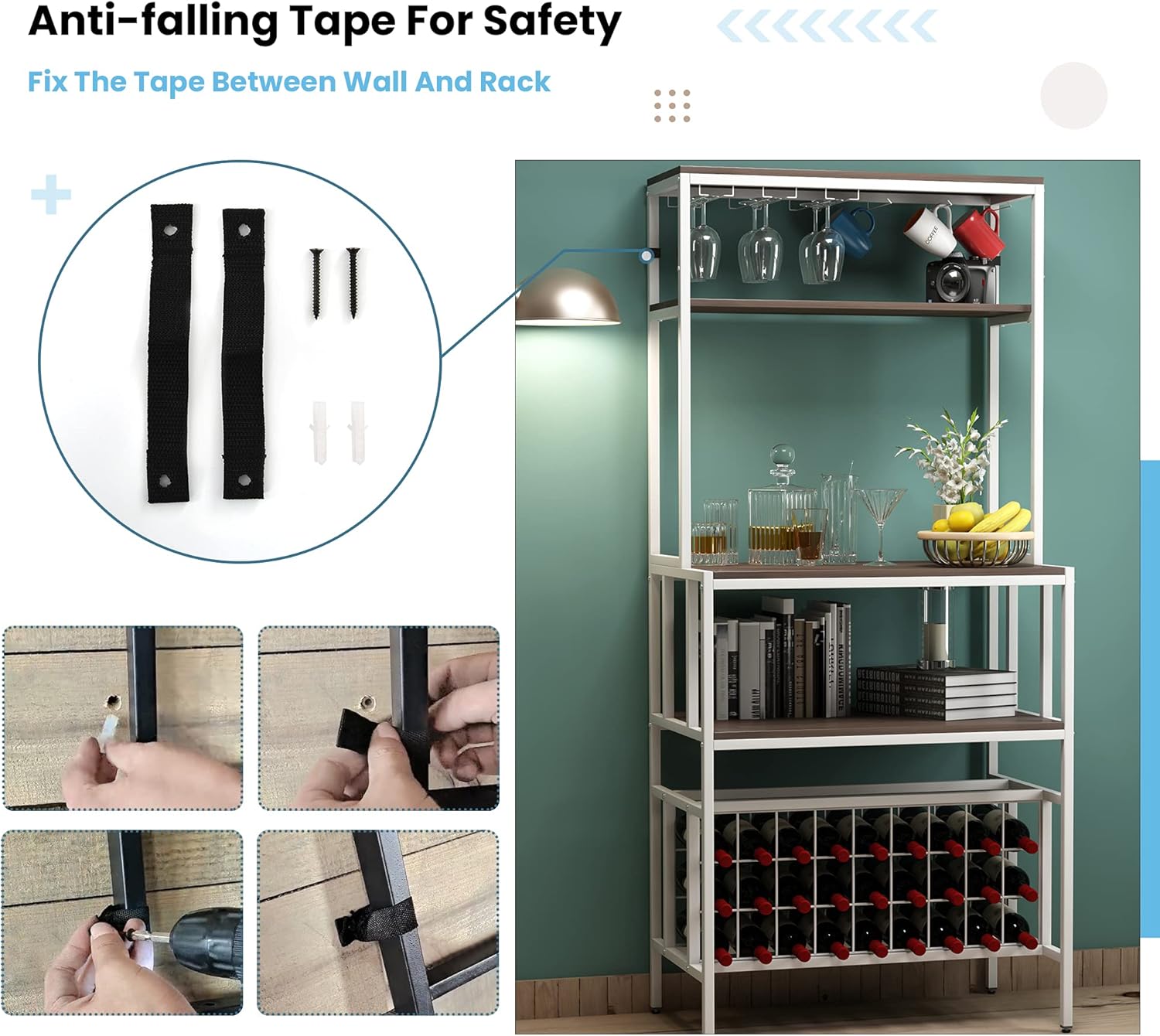 Loyaltaling 5 Tier Freestanding Wine Rack with Glass Holder
