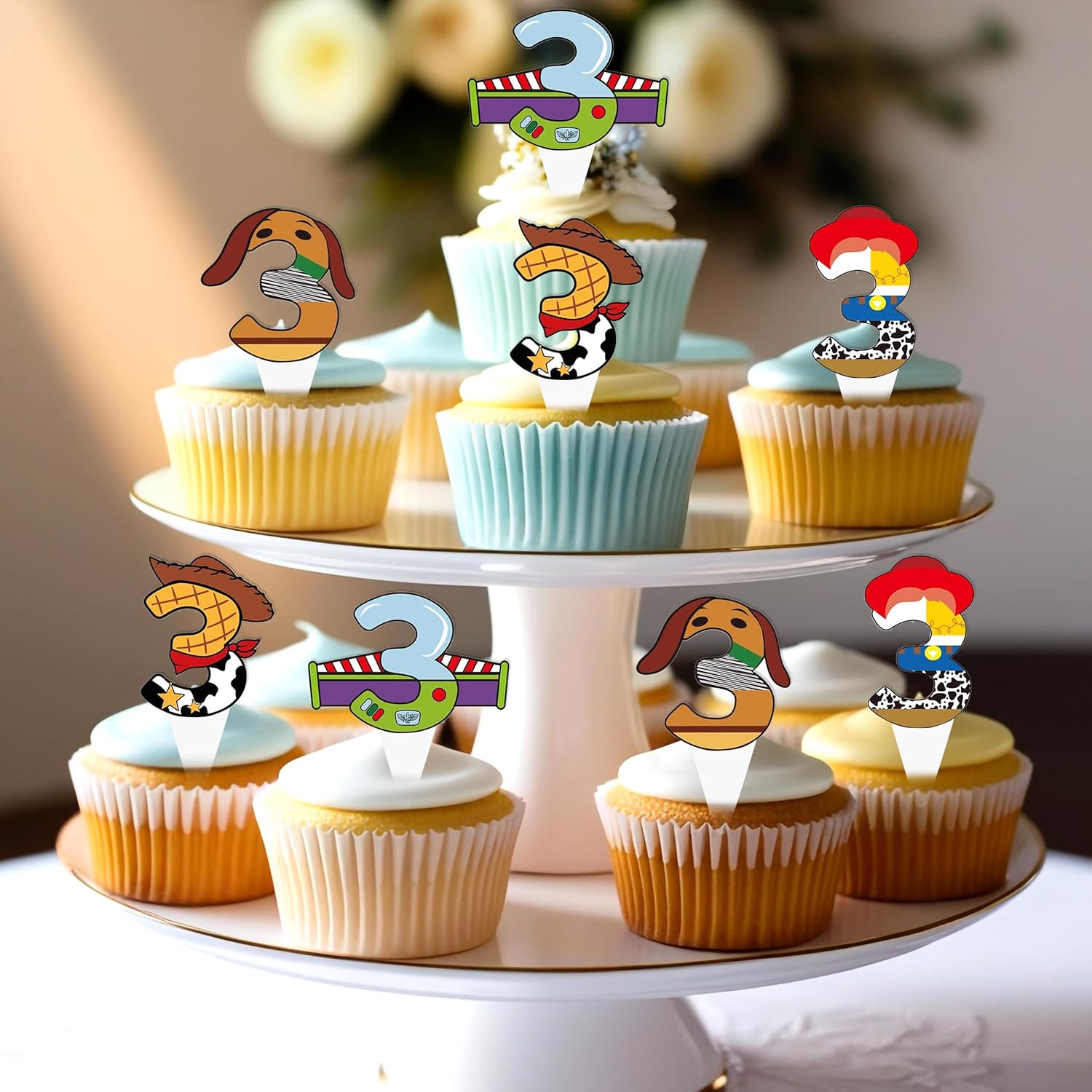United-Unicorns 40 PCS 3rd Birthday Cupcake Toppers