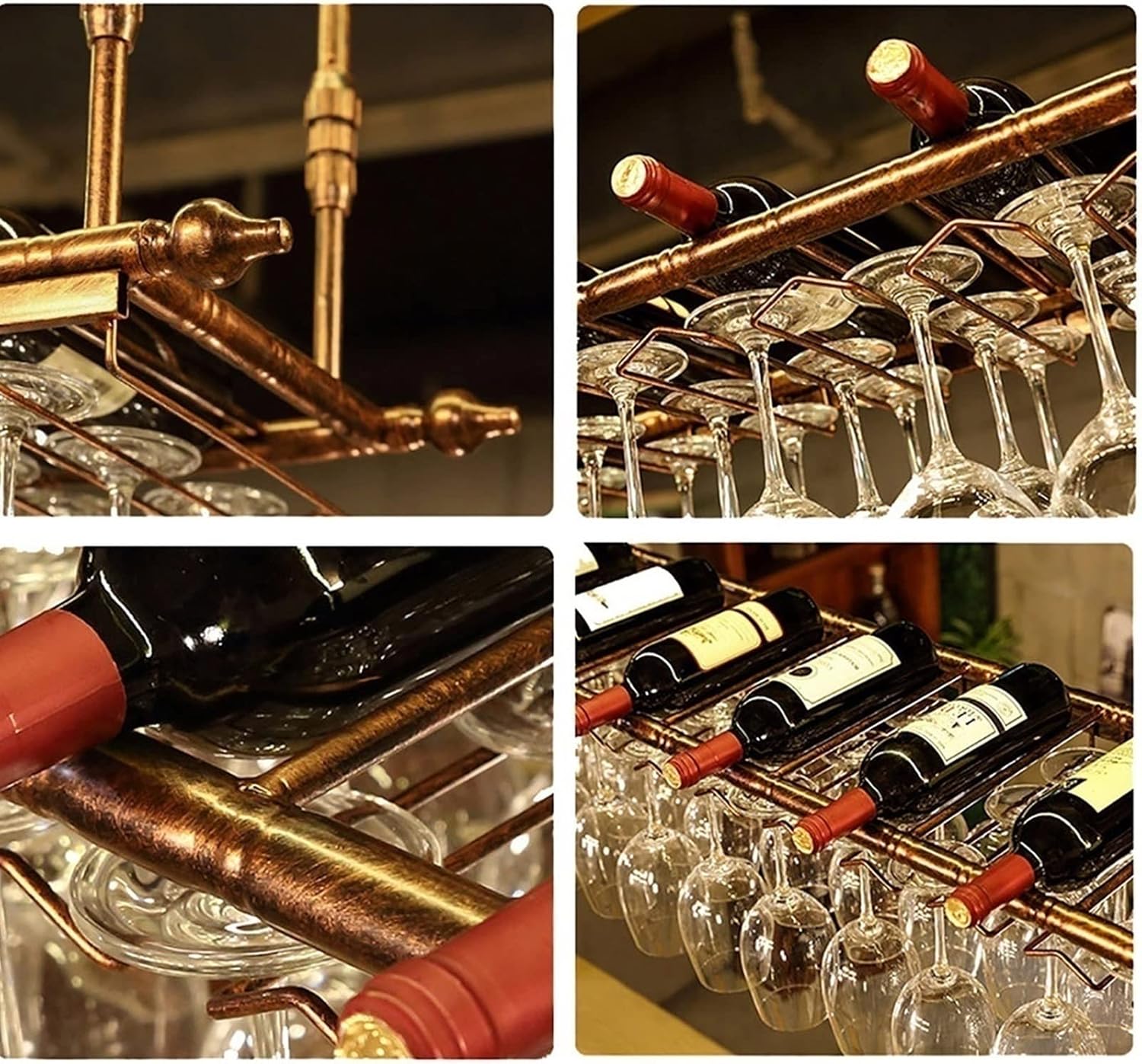 Wall-Mounted Wine Rack with Adjustable Height and Glass Holder