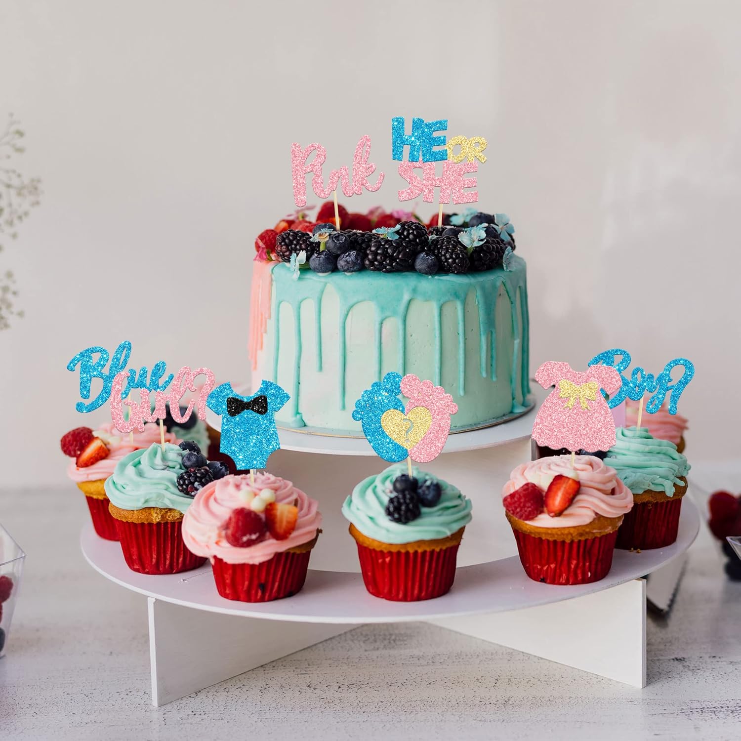 24Pcs Glitter Feet Onesie Cupcake Toppers for Gender Reveal