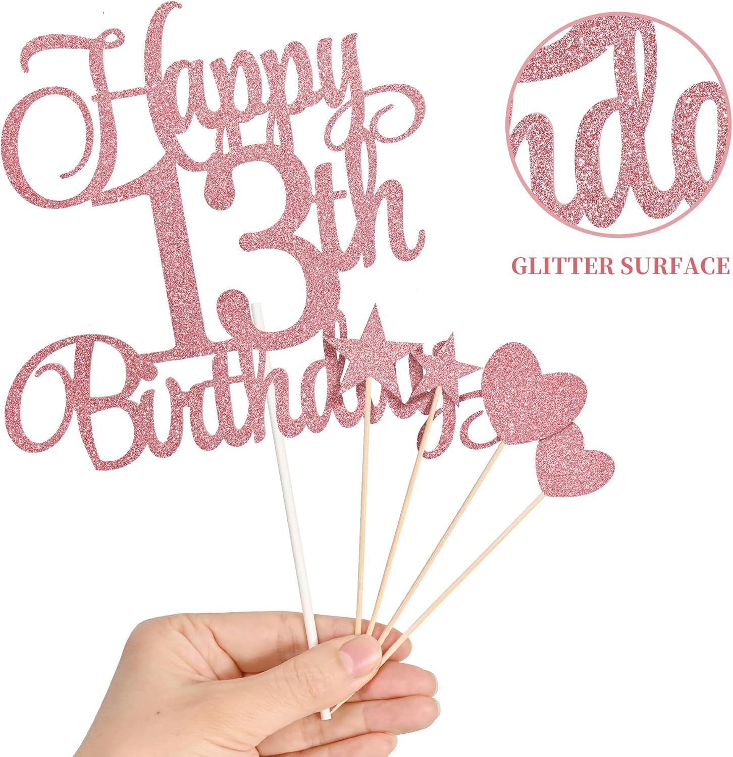 13th Birthday Cake Toppers Set with Glitter and Candles