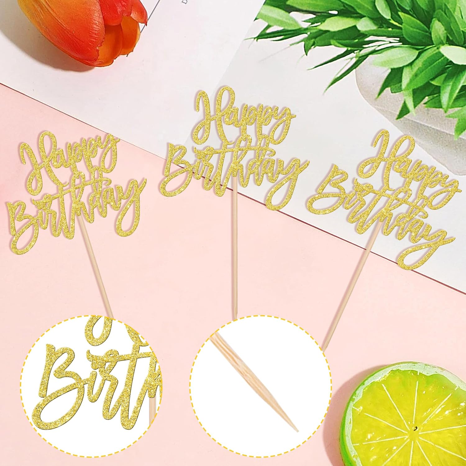 ZHUOWEISM 24 PCS Happy Birthday Cupcake Toppers Glitter