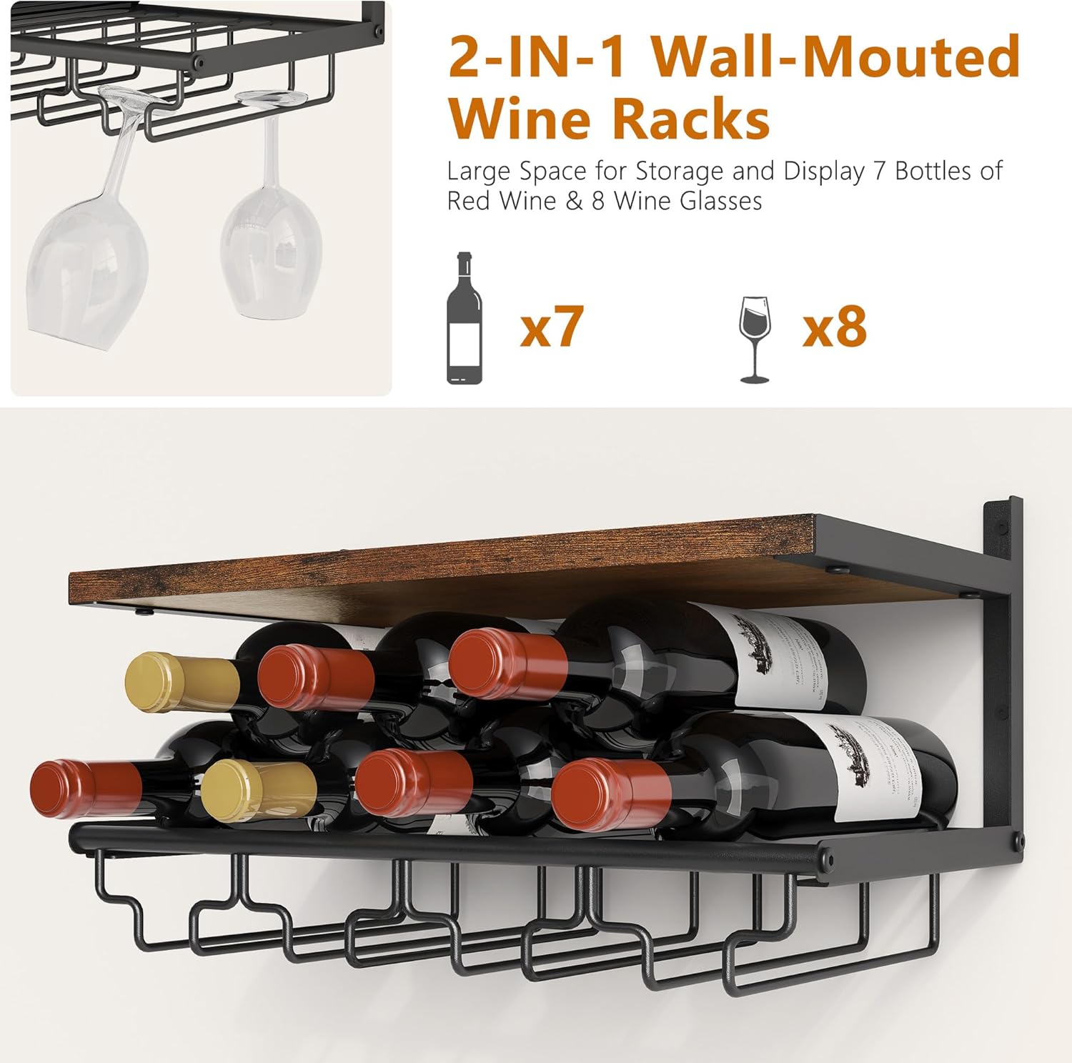 Gewudraw 2 Tiers Wall Mounted Wine Rack