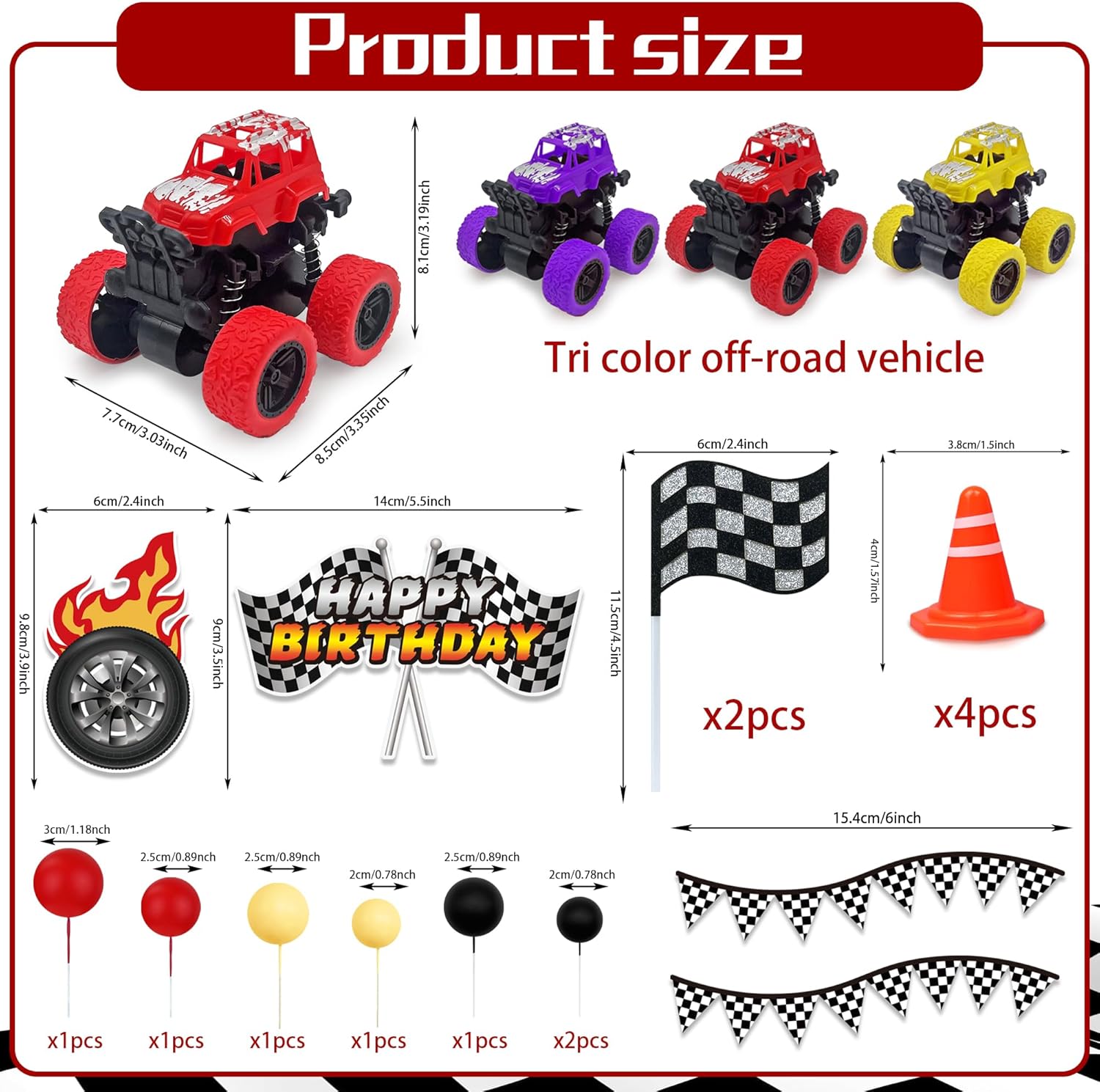 20PCS Truck Cake Toppers Non-Edible Off-road Decoration