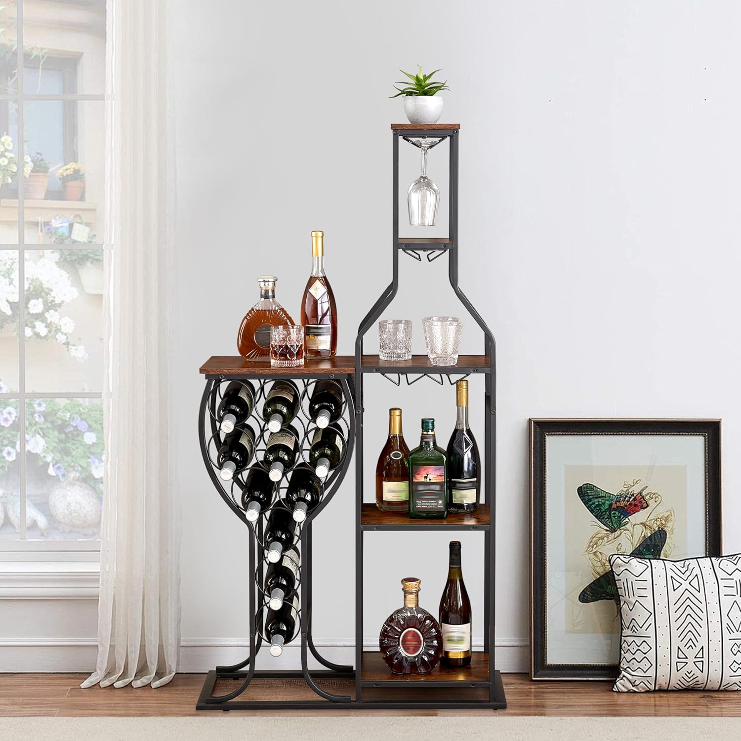 JOIN IRON Freestanding Floor Wine Rack with Goblet Shelf