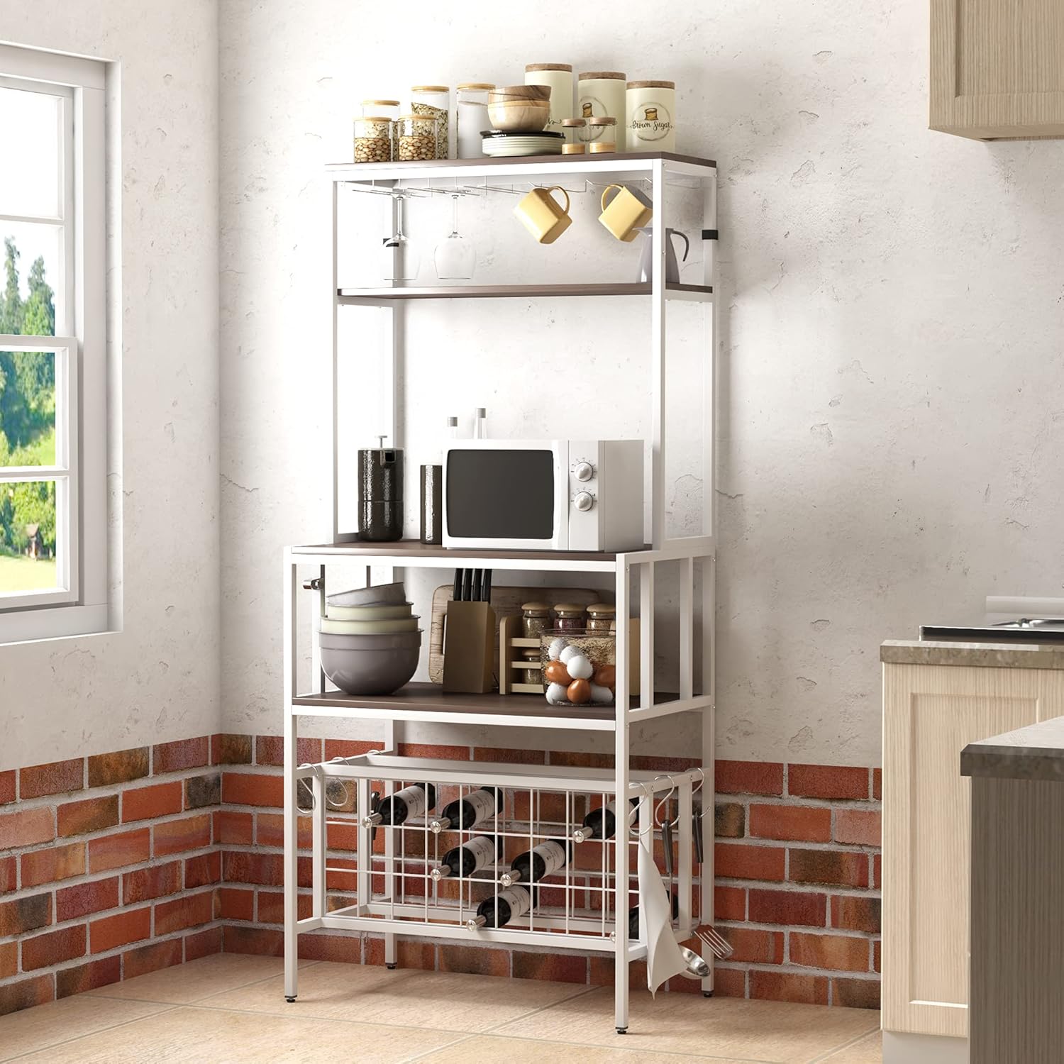 Loyaltaling 5 Tier Freestanding Wine Rack with Glass Holder