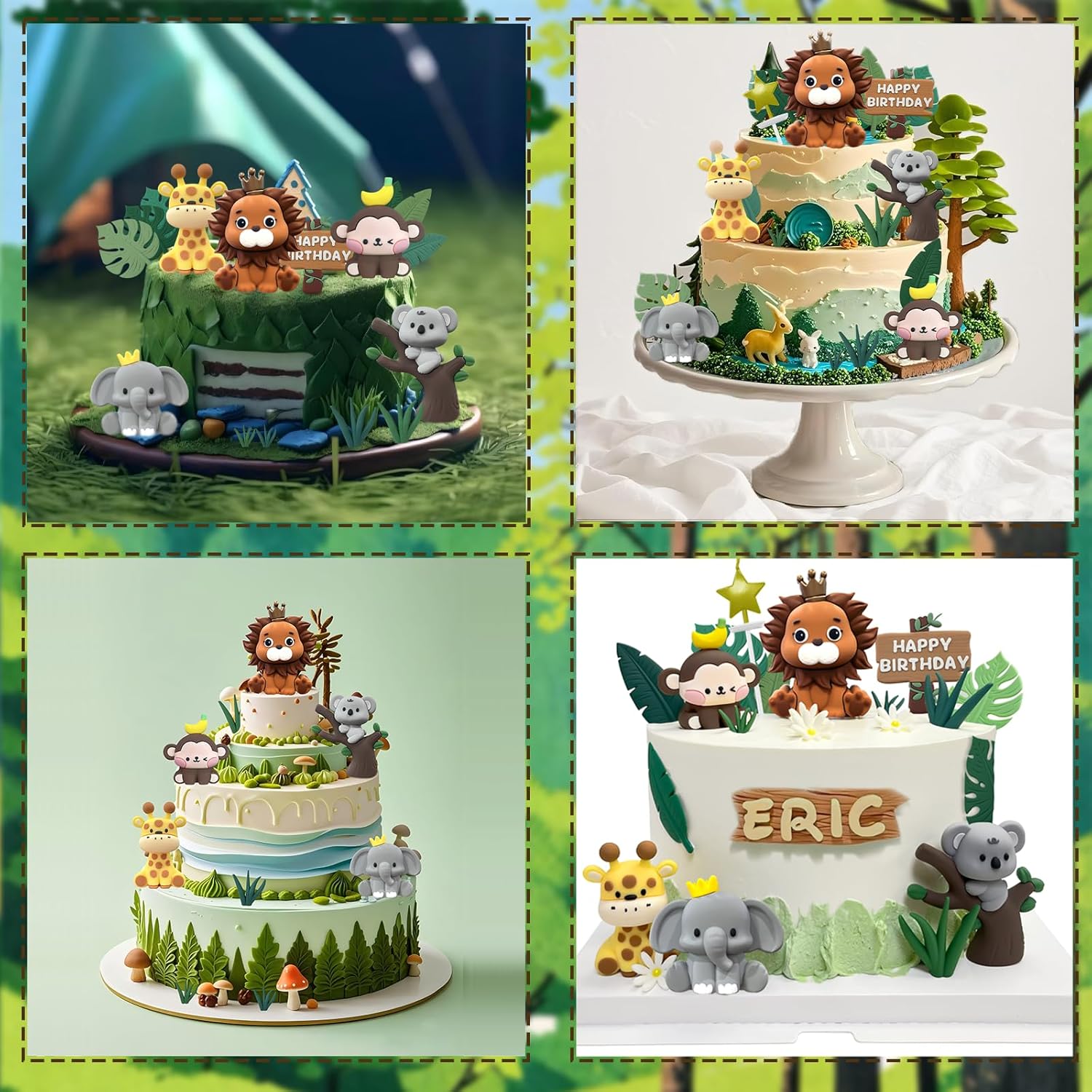 22PCS Safari Animal Cake Toppers - Jungle Wild Animals Birthday Decorations