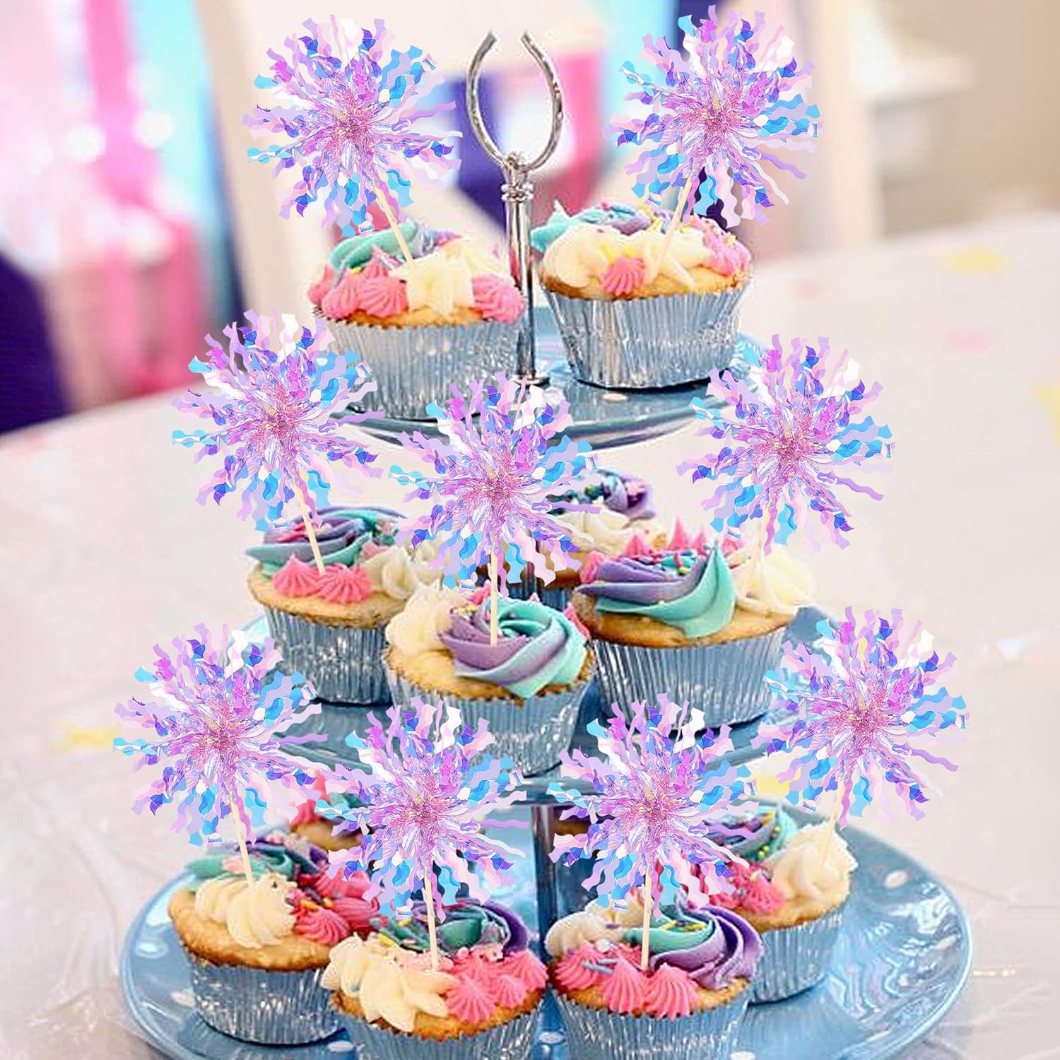 30 PCS Purple Foil Firework Cupcake Toppers 1