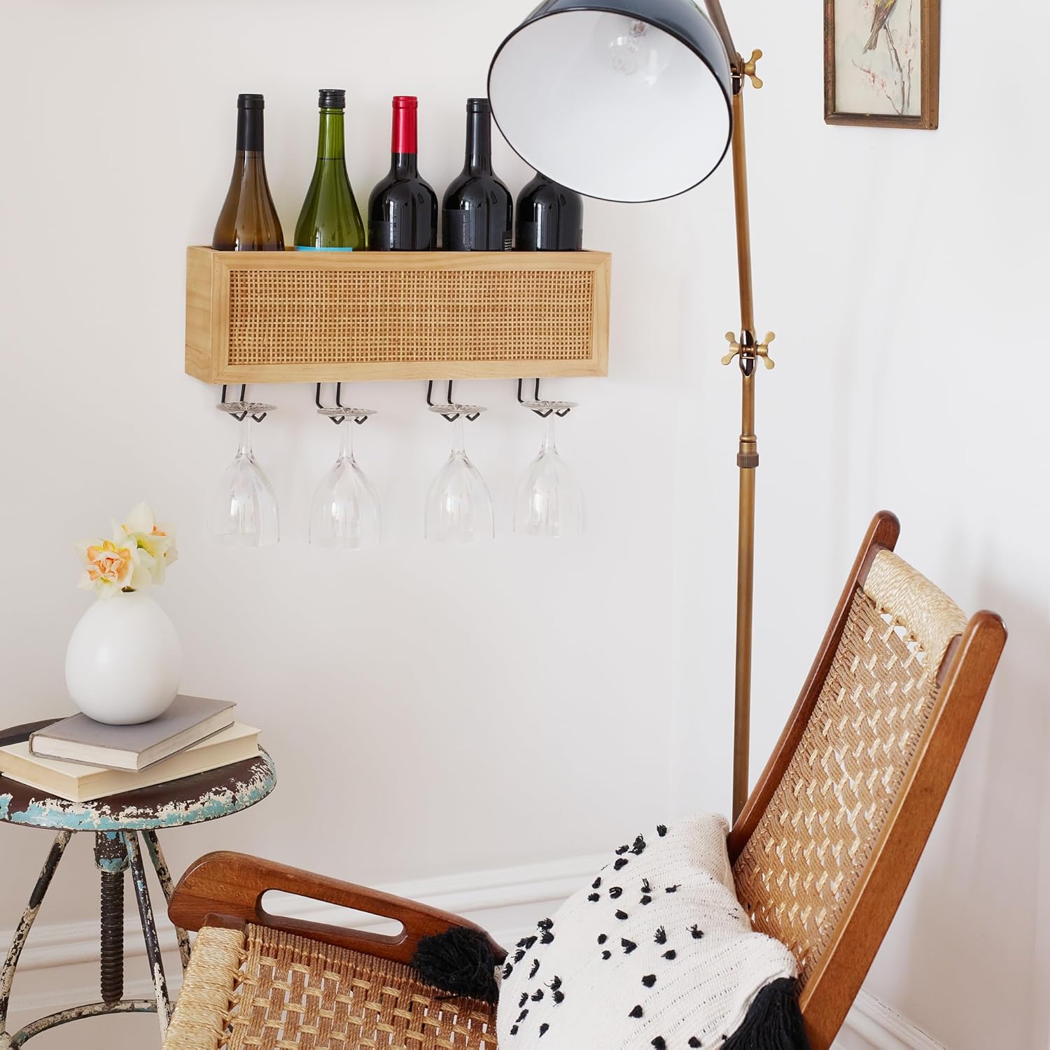 Autumn Alley Wall Mounted Wine Rack - Natural Rattan Caning Design