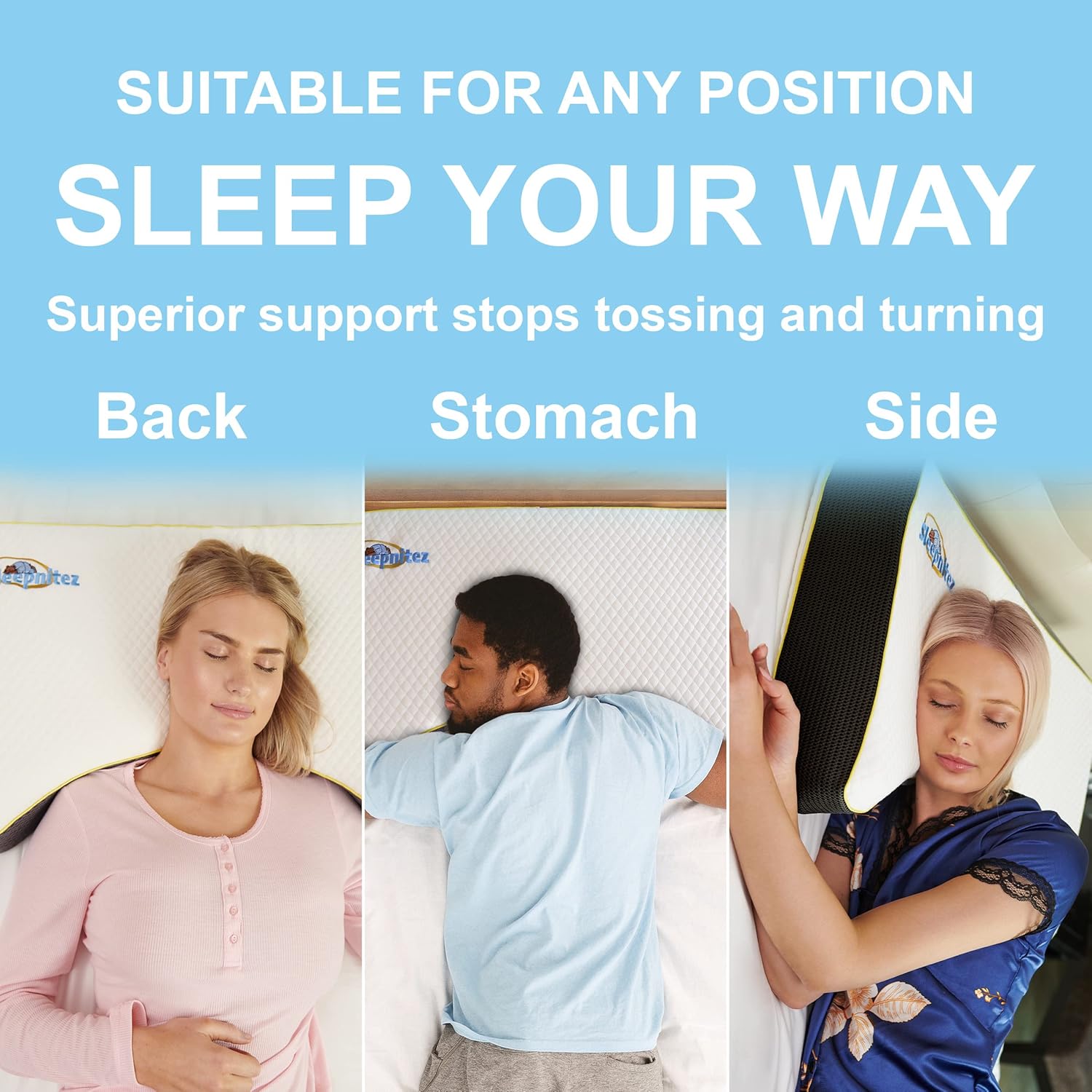 Sleepnitez Back and Side Sleeper Pillow for Neck and Shoulder Pain Relief