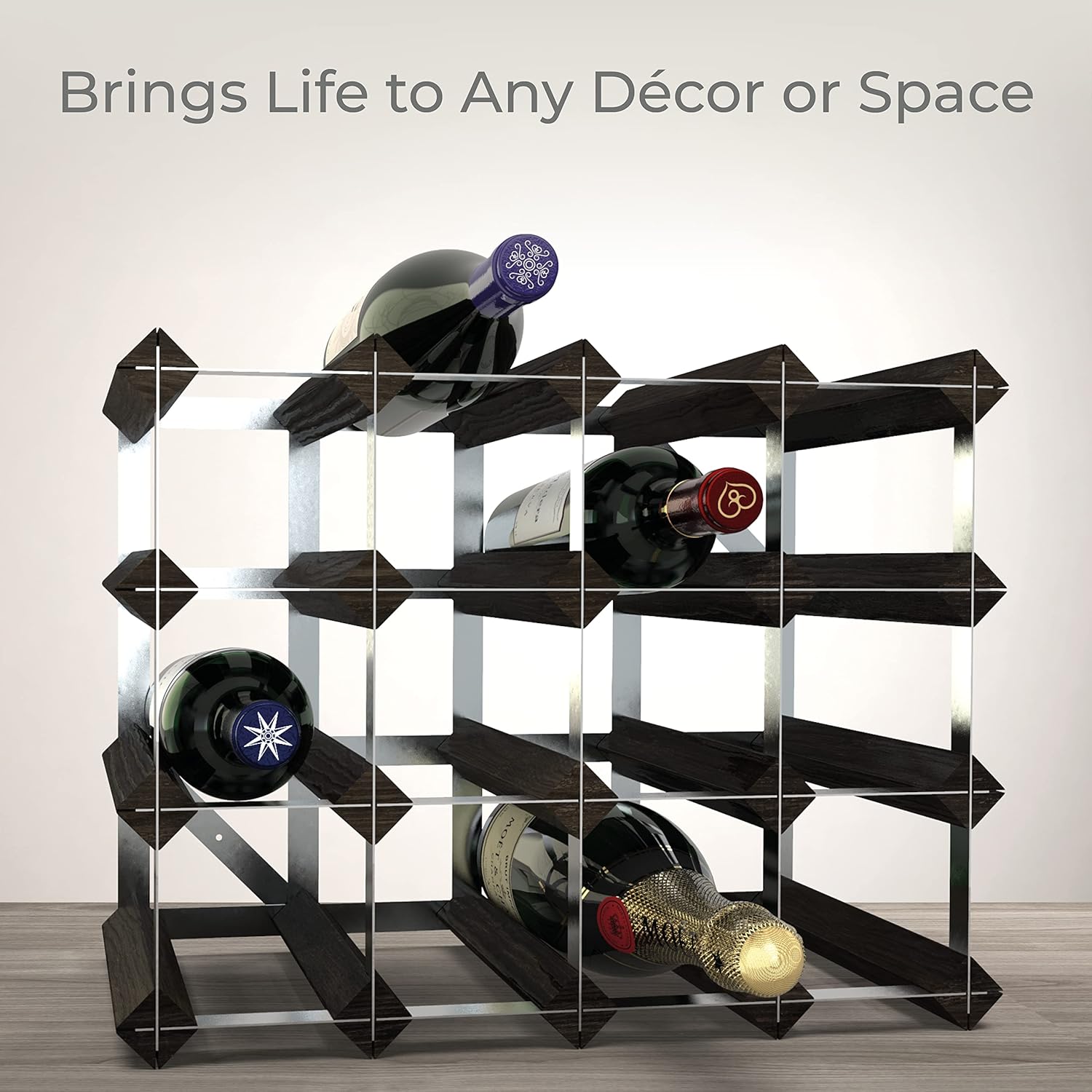 RTA Freestanding Wine Rack 16 Bottles Black Ash Pine