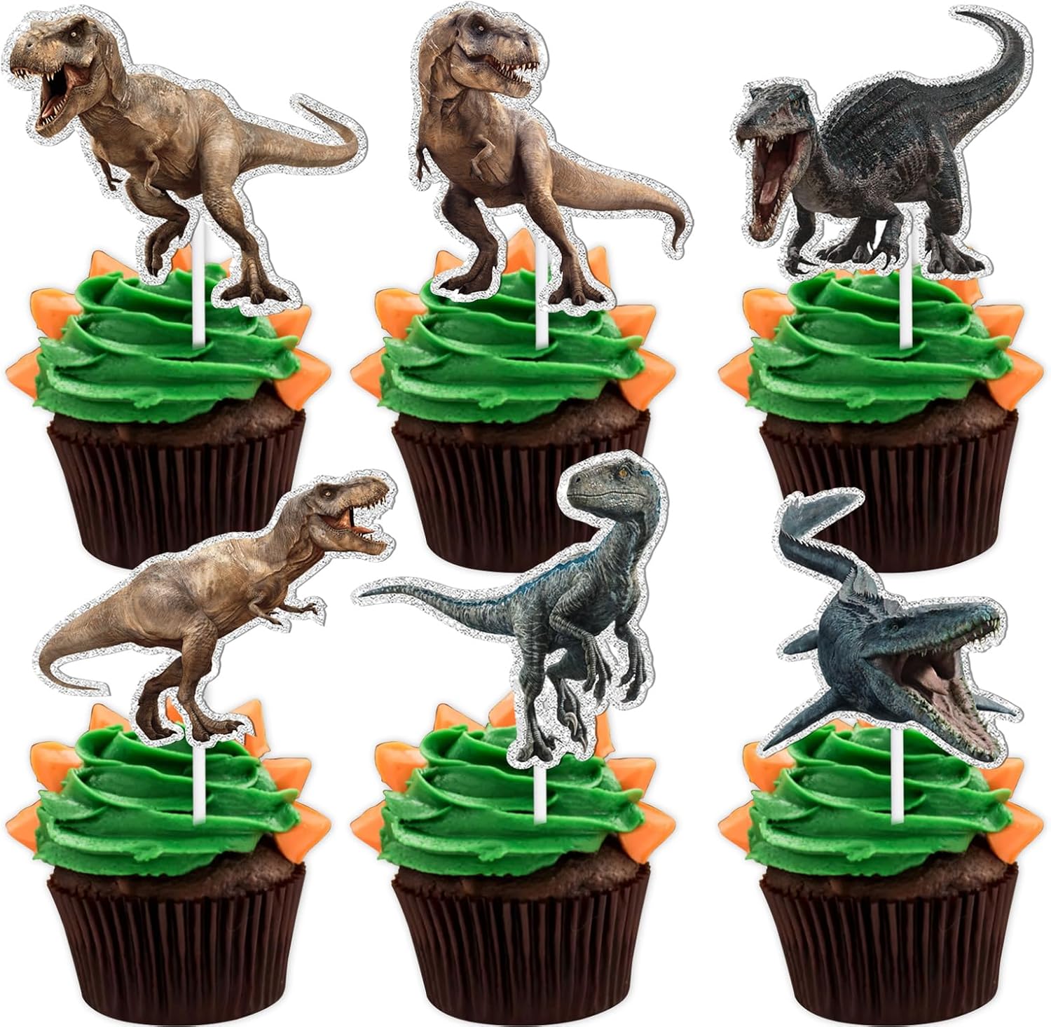 18pcs Glitter Dinosaur Cupcake Toppers Birthday Party Decor 1