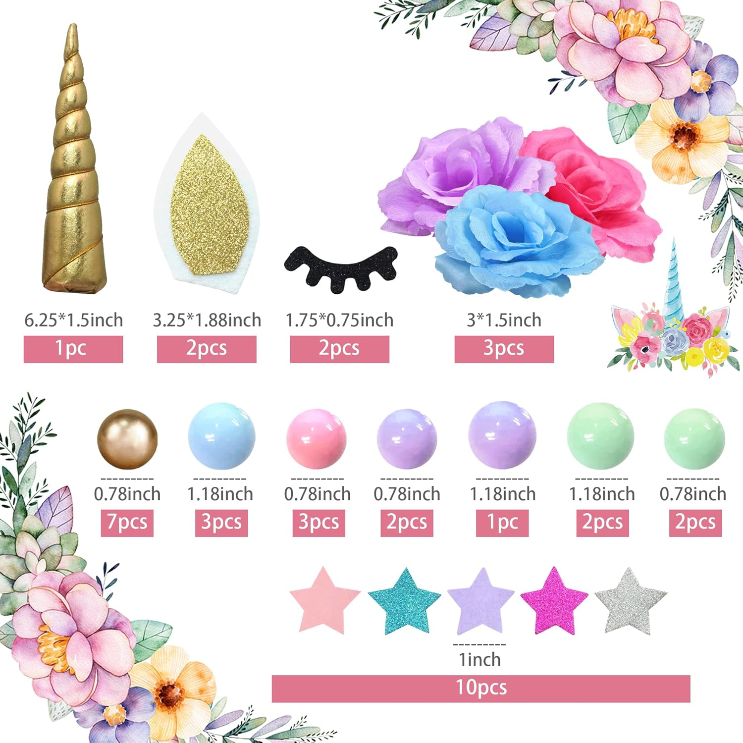 DRWATE 38 PCS Unicorn Cake Toppers Birthday Decorations