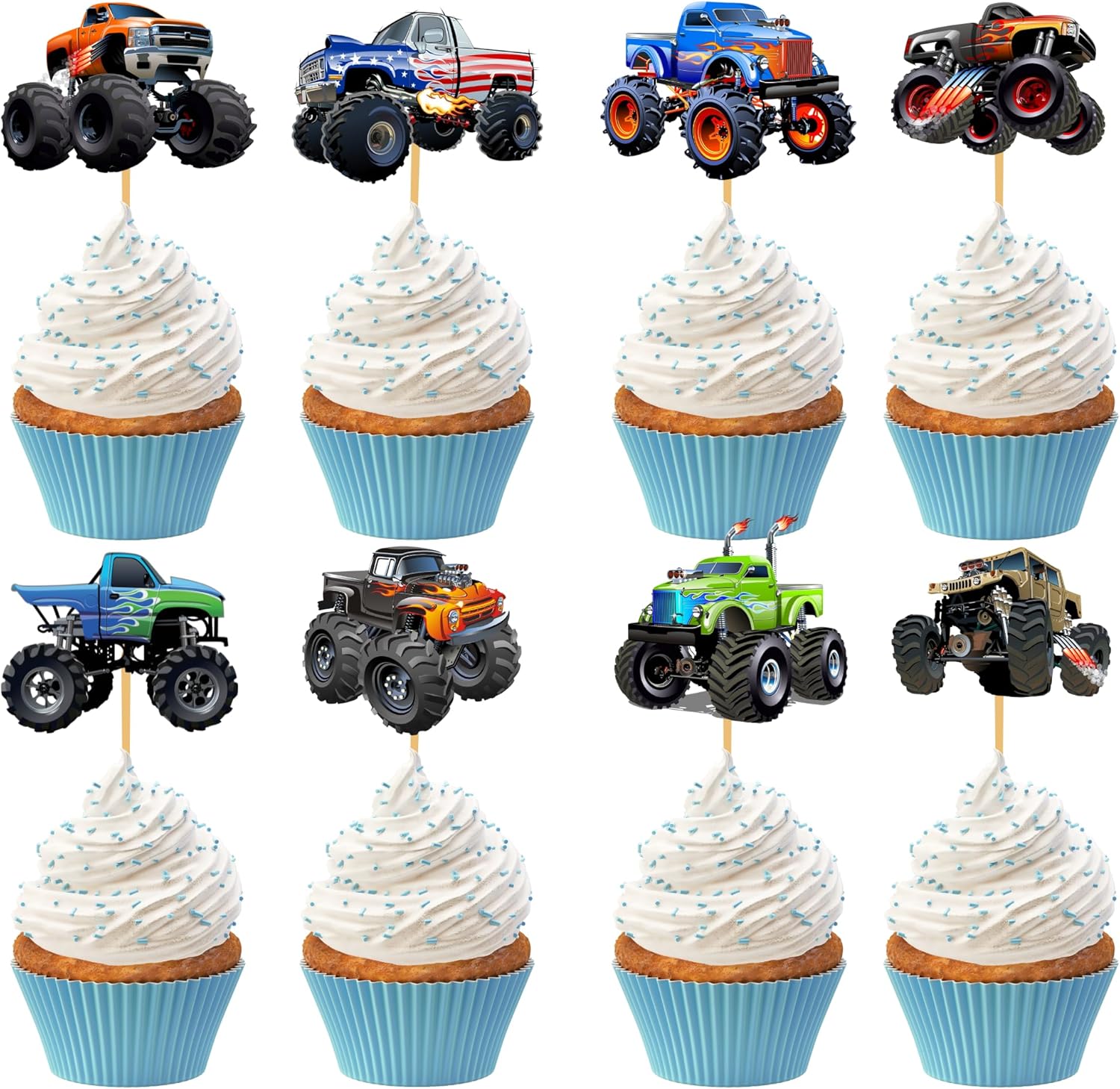 24PCS Monster Truck Cupcake Toppers Decorations