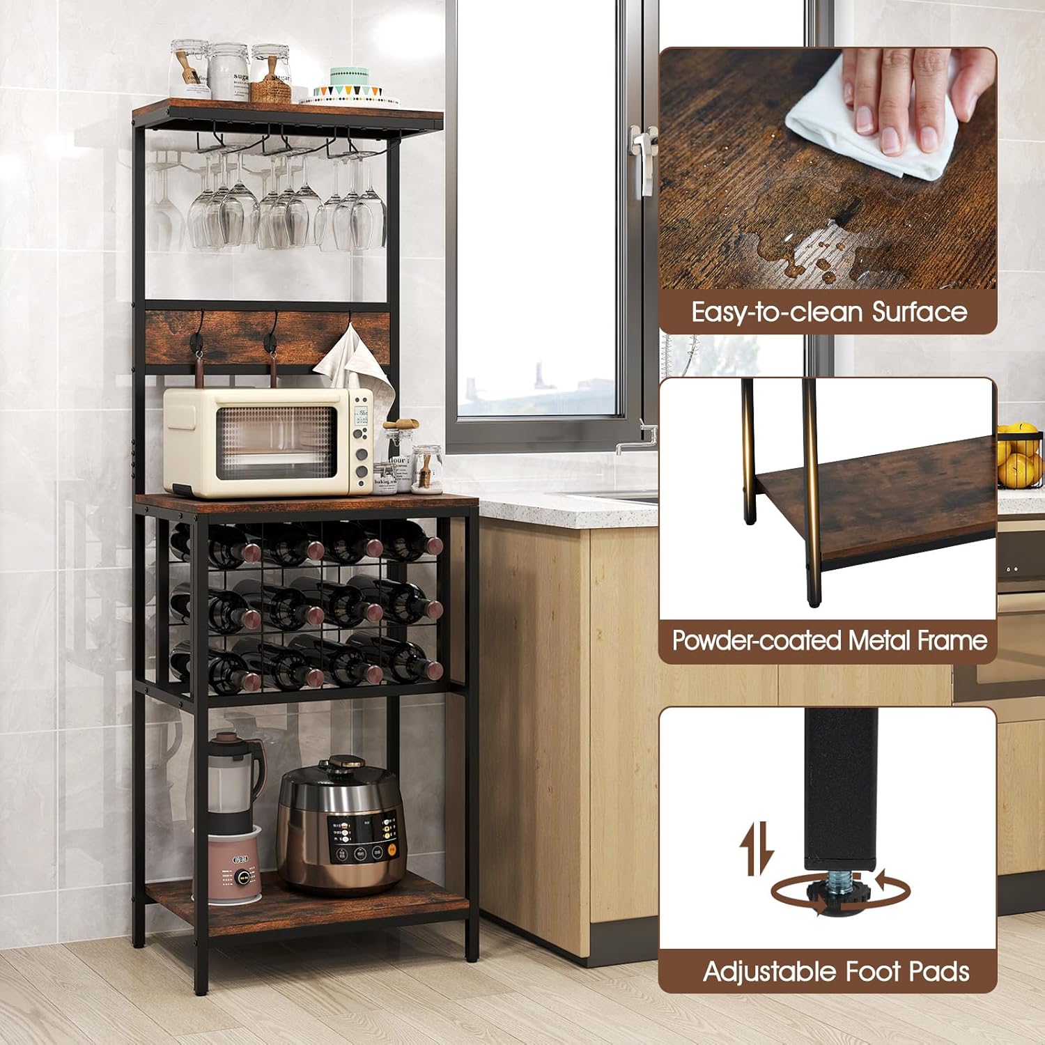 Giantex Freestanding Wine Rack with 12 Bottle Holders and 3 Glass Racks