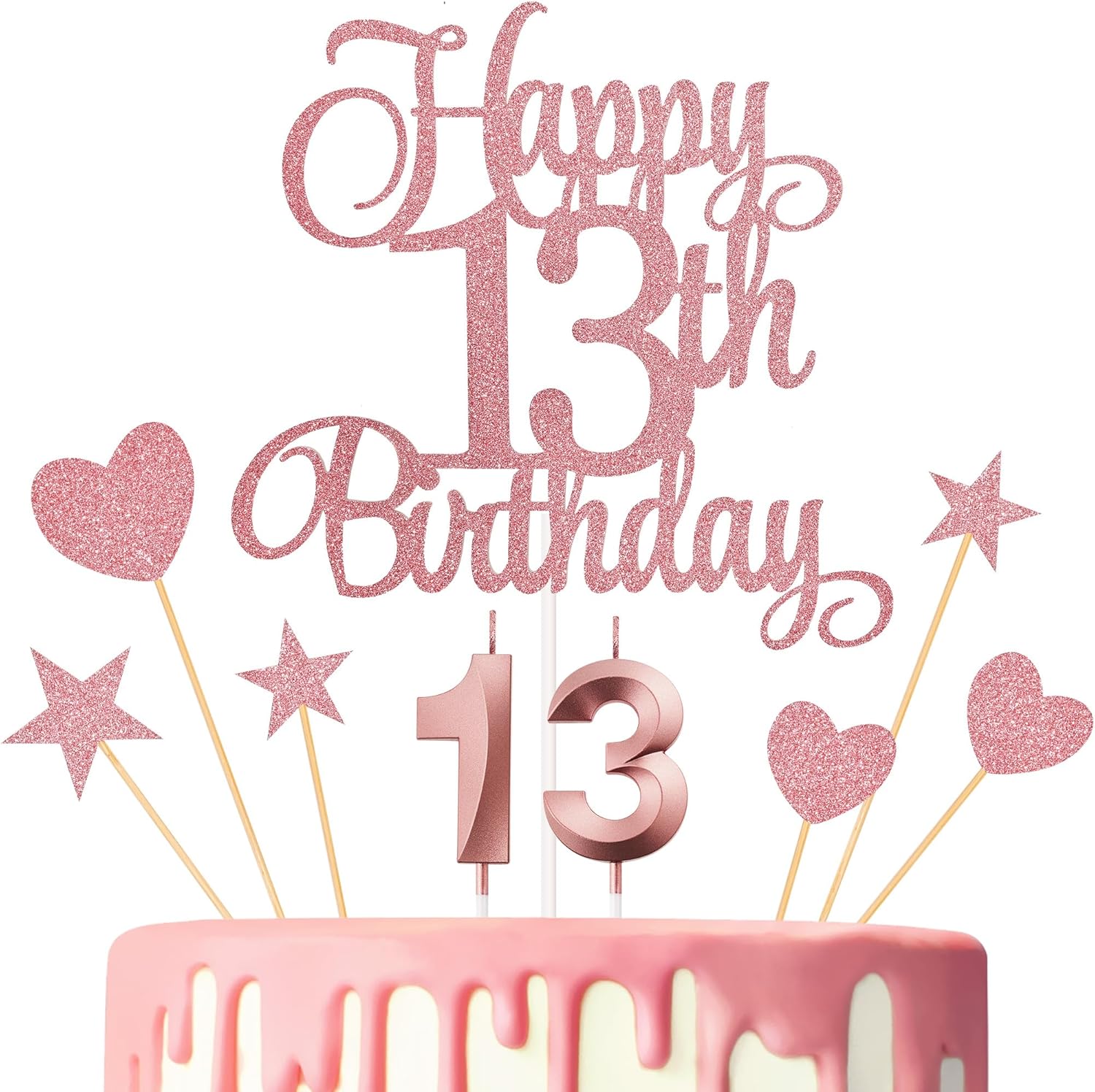 13th Birthday Cake Toppers Set with Glitter and Candles