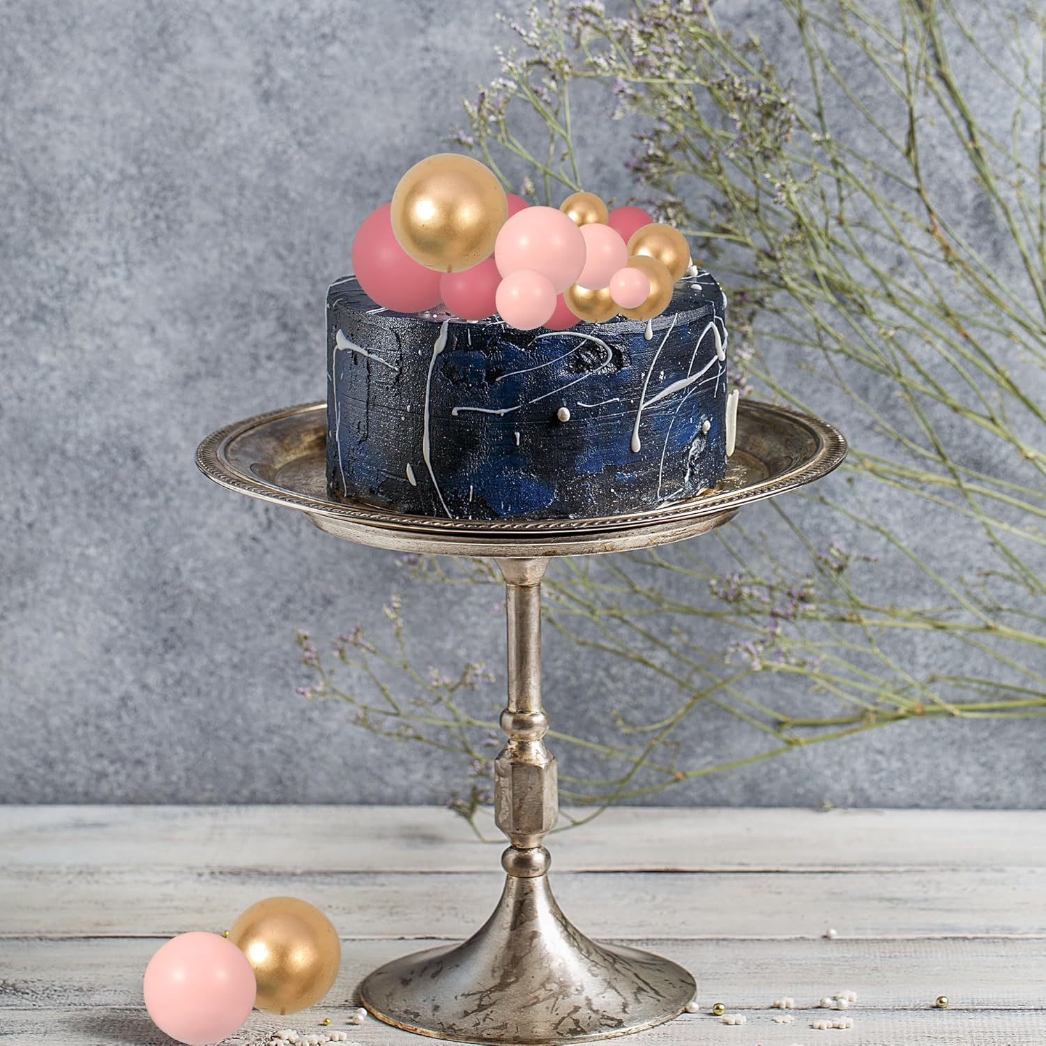 Gyufise 30Pcs Pink Gold Ball Cake Toppers
