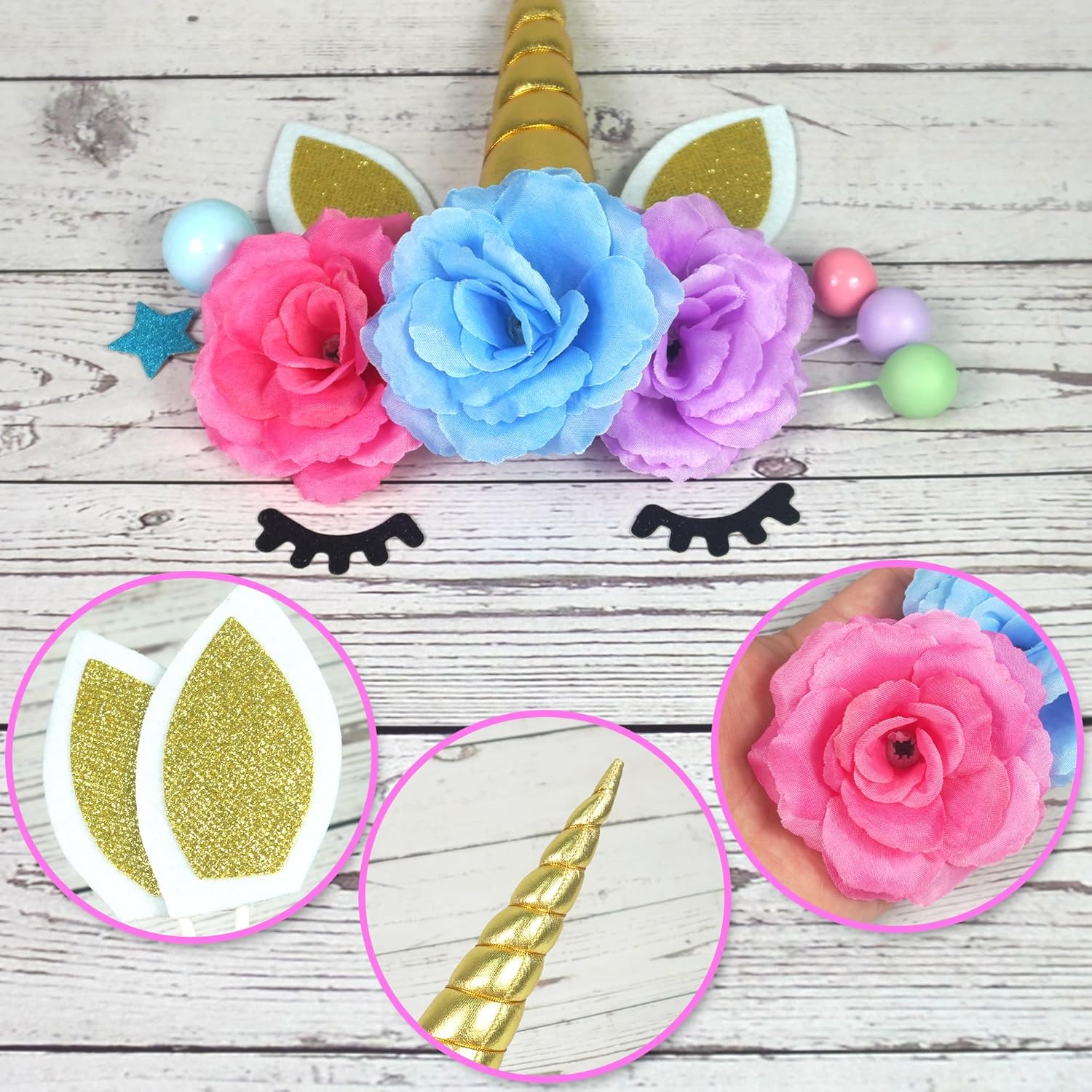 DRWATE 38 PCS Unicorn Cake Toppers Birthday Decorations