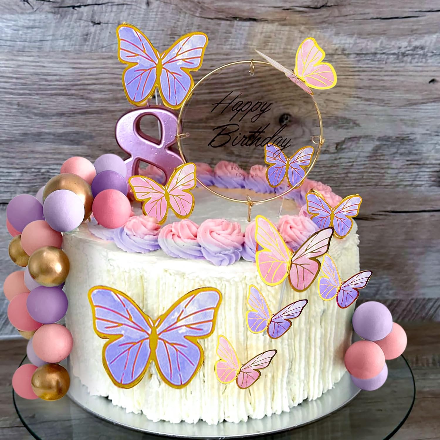 47PCS Purple Pink Butterfly Cake Toppers Set