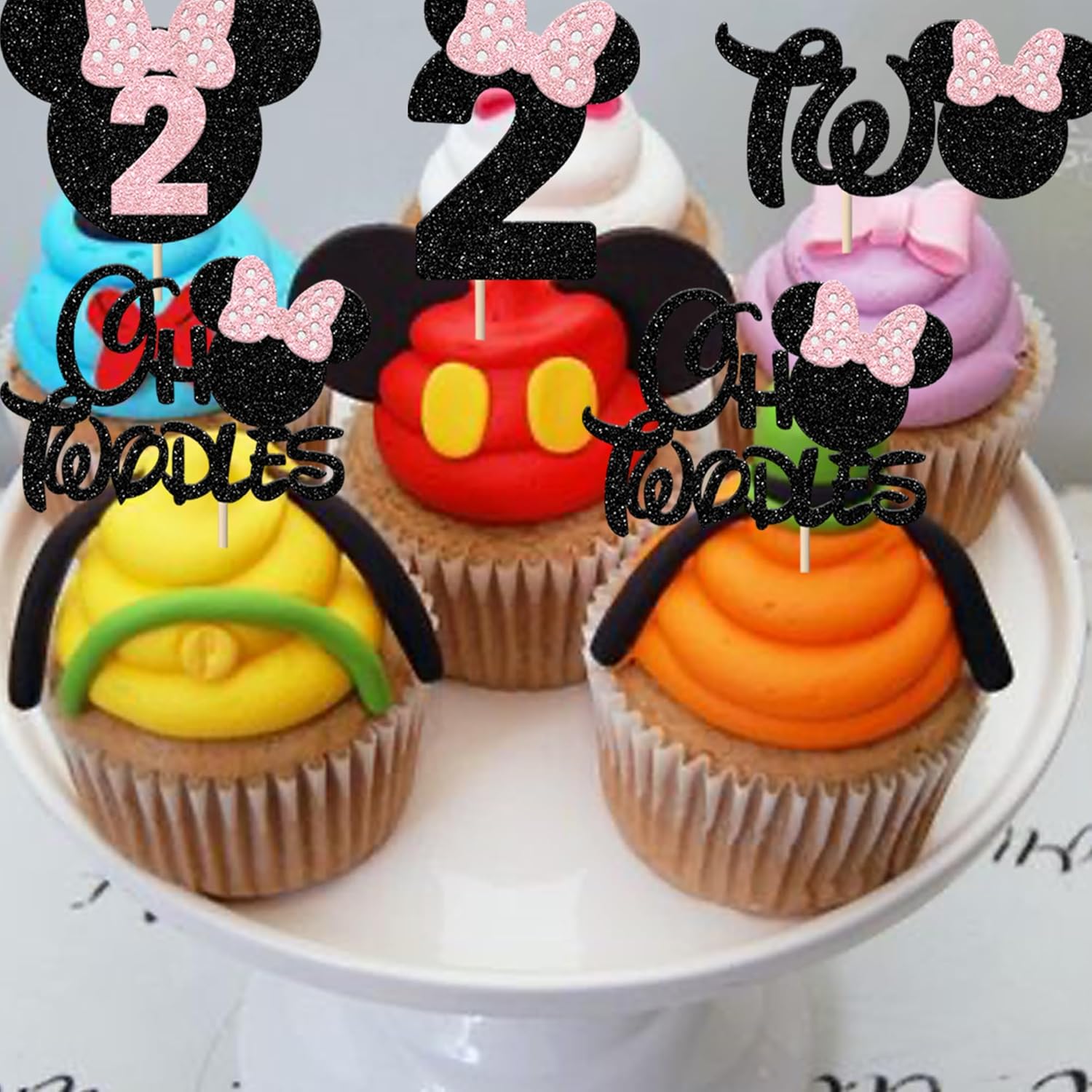 Rsstarxi 24 Pack Pink Bow Mouse Cupcake Toppers