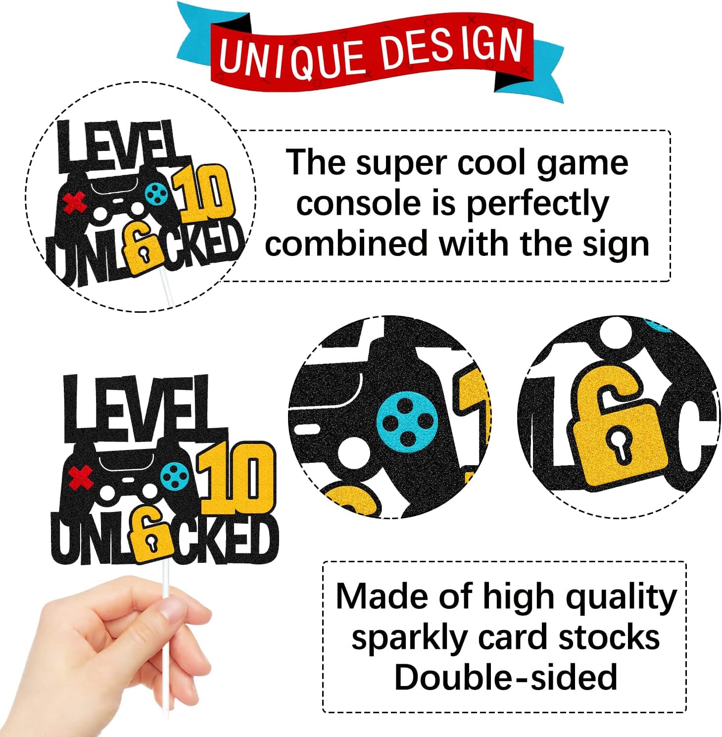 Vikiwiin Level 10th Cake Topper Game Controller Non-Edible Decoration