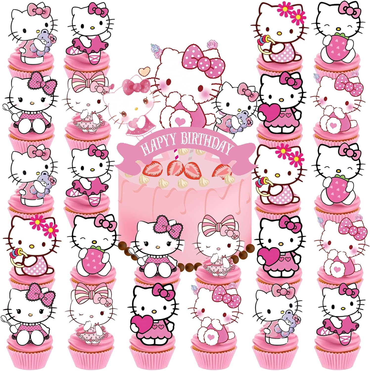 25pcs Cupcake Toppers with 1 Happy Birthday Cake Topper