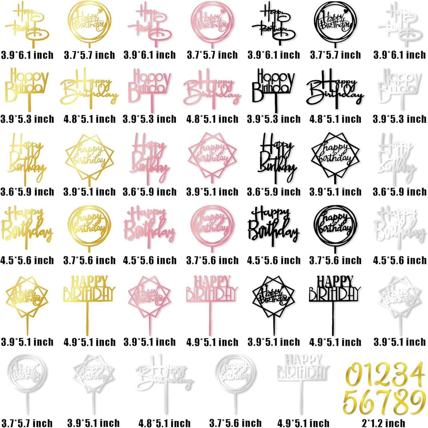 50 PCS Acrylic Birthday Cake Toppers 4 Colors