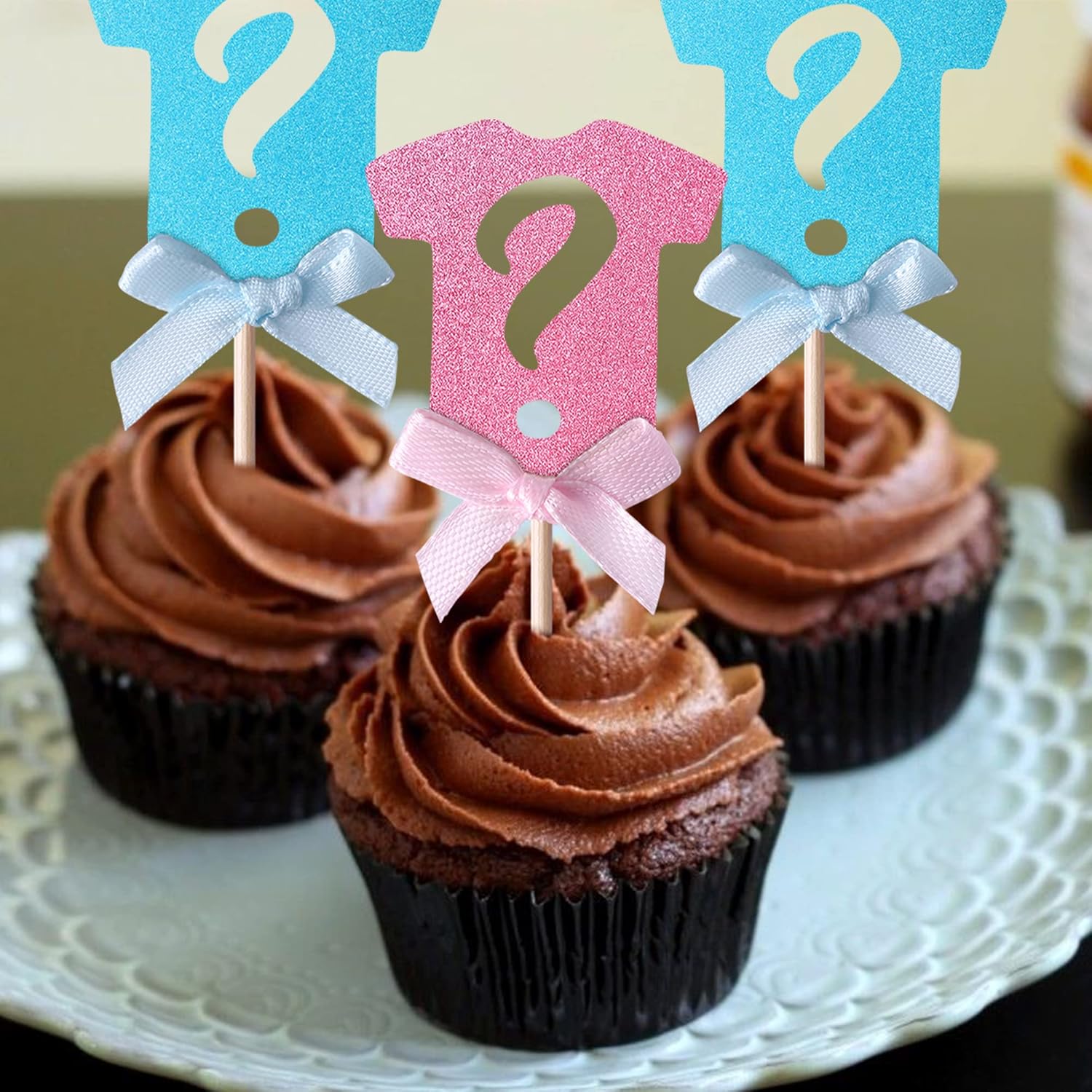 24 Pack Gender Reveal Cupcake Toppers with Glitter