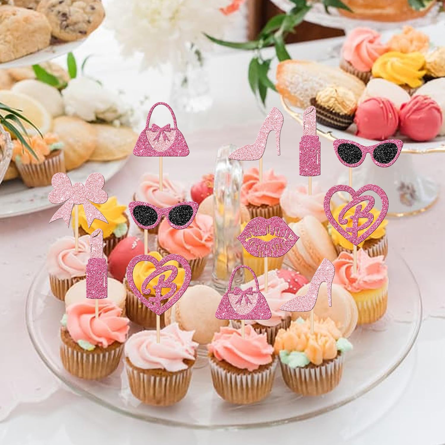 24PCS Glitter Cupcake Toppers for Princess Parties