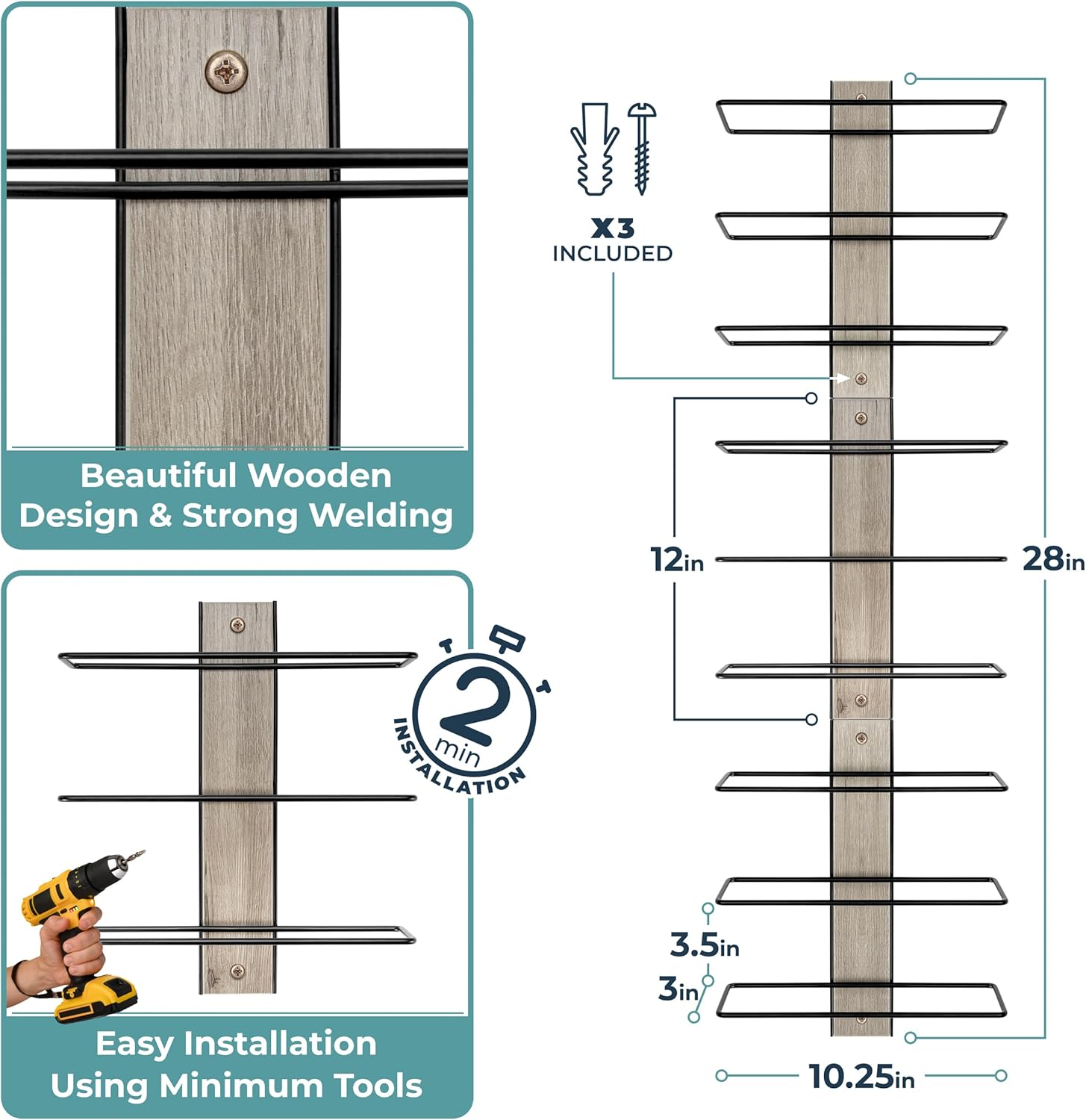 Sorbus Wall Mounted Wine Rack for 9 Bottles - Mahogany